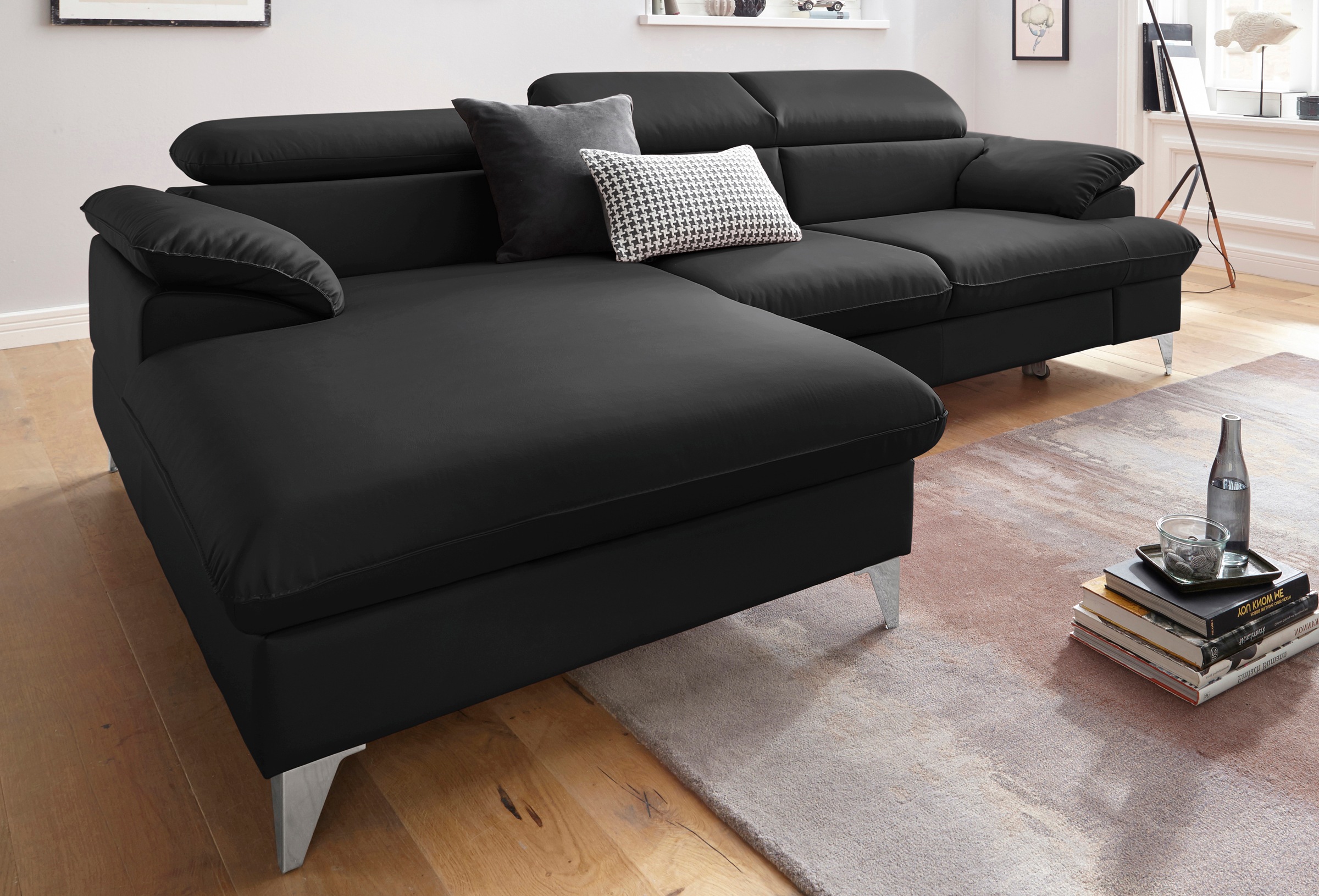 COTTA Polstergarnitur »Caluso L-Form«, (2 tlg.), Set bestehend aus: Ecksofa mit Kopfteilverstellung & Hocker