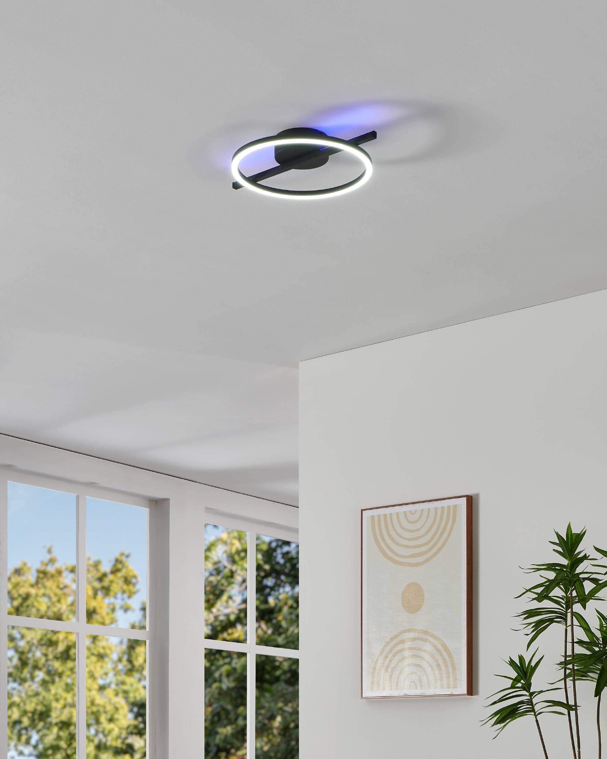 EGLO Deckenleuchte »Amandolo Deckenlampe RGB Backlight Fernbedienung inkl. geometrisch« LED-Modul 1 Stk. Kaltweiß | RGB Wand-/Deckenleuchte - L40 x B30 x H6,5 cm - schwarz - 17W inkl.