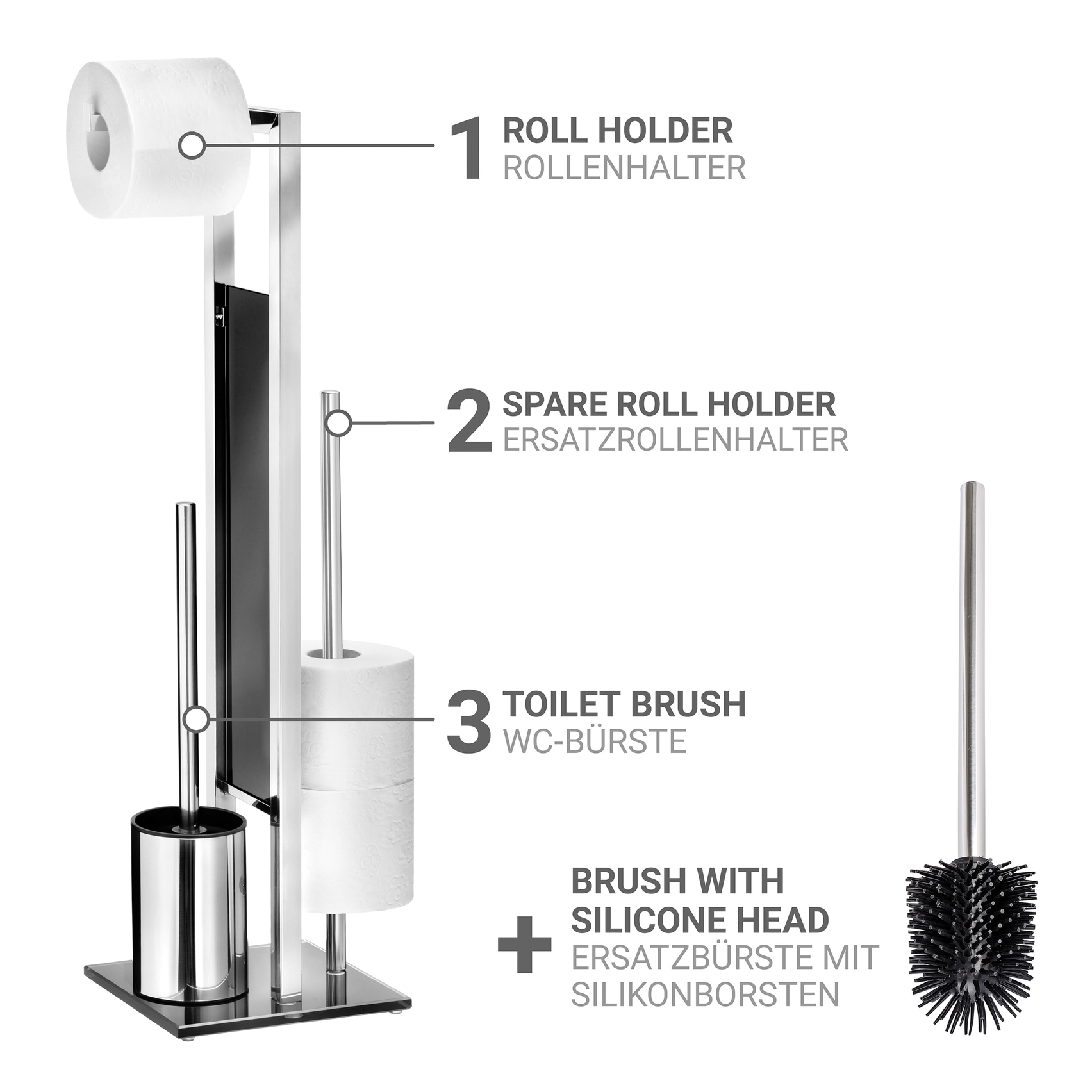 WENKO WC-Garnitur »Rivalta« Set aus Edelstahl | Sicherheitsglas Toilettenpapierhalter & WC-Bürstenhalter mit WC-Bürste & Ersatzbürste