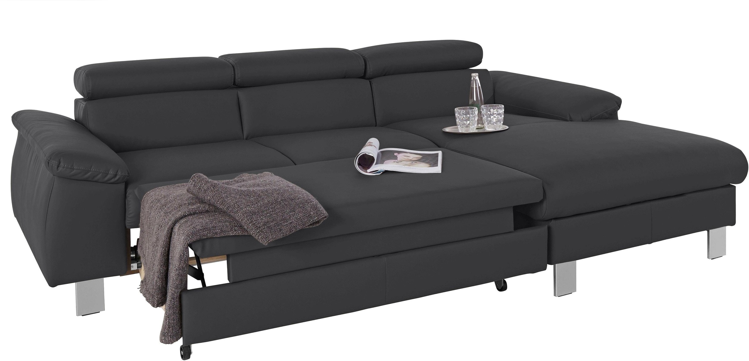 COTTA Polstergarnitur »Komaris L-Form, B: 242 bzw. 100 cm (Set: Ecksofa & Hocker)«, (Set), mit Kopfteilverstellung, optional Bettfunktion, Bettkasten & Licht