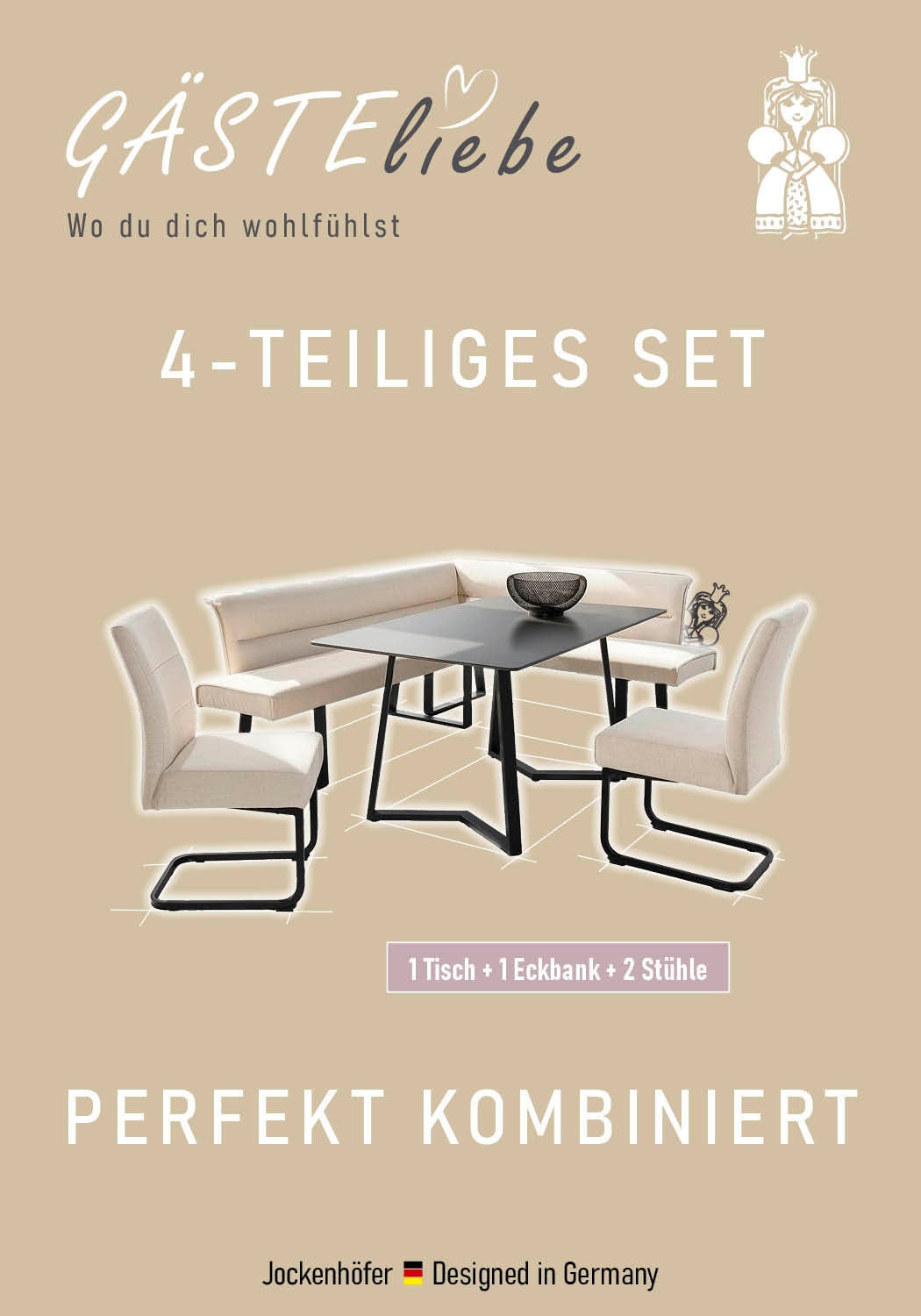 OTTO home Eckbankgruppe »ENNO (Set, 4-tlg. Tisch, Bank und 2 Stühle), Taschenfederkern« Tisch (140x90cm) schwarz, Bank und Stühle anthrazit oder beige