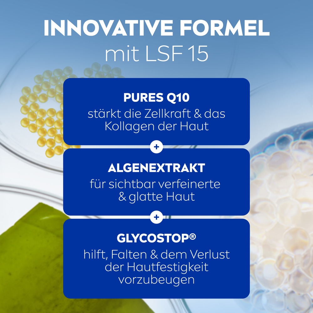 Nivea Tagescreme »Q10 ANTI-FALTEN PORENVERFEINERUNG TAGESPFLEGE LSF 15« reduziert Falten und strafft die Haut fühlbar