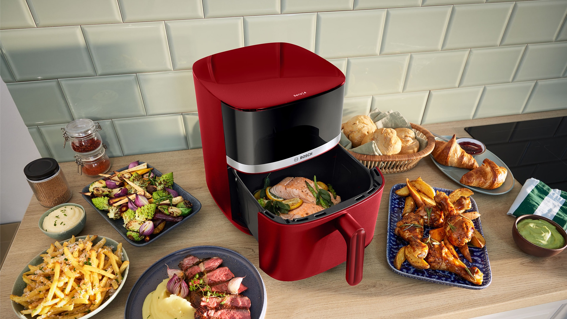 BOSCH Heißluftfritteuse »Air Fryer Serie 4, MAF462B0, 6,1l, 2 Heizelemente, 7 Programme« 2050 W Auftaufunktion, Korb/Gitter spülm.geeignet,