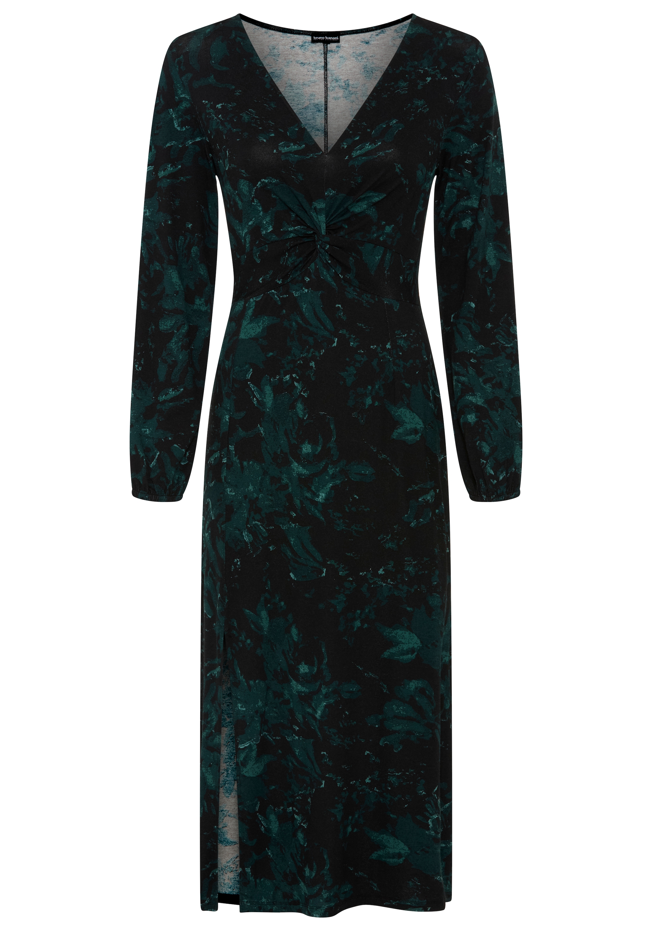 Bruno Banani Jerseykleid »mit Zierknoten und V-Ausschnitt« Ohne Taschen modische Midi-Länge, figurbetonte Passform