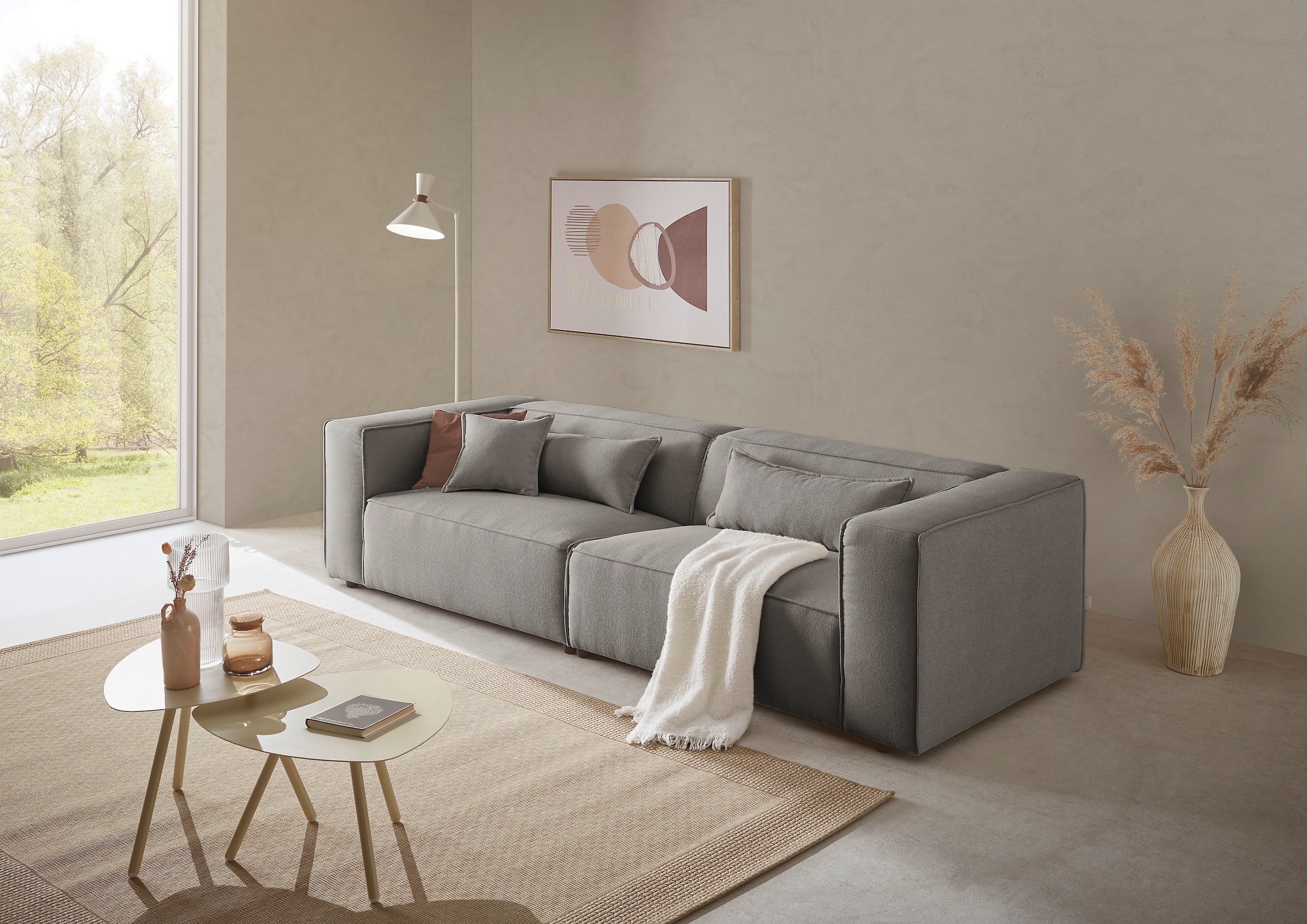 LeGer Home by Lena Gercke 3-Sitzer »PIARA, Struktur, Couch mit Kedernaht« schwarze Füße, bequemer Sitzkomfort