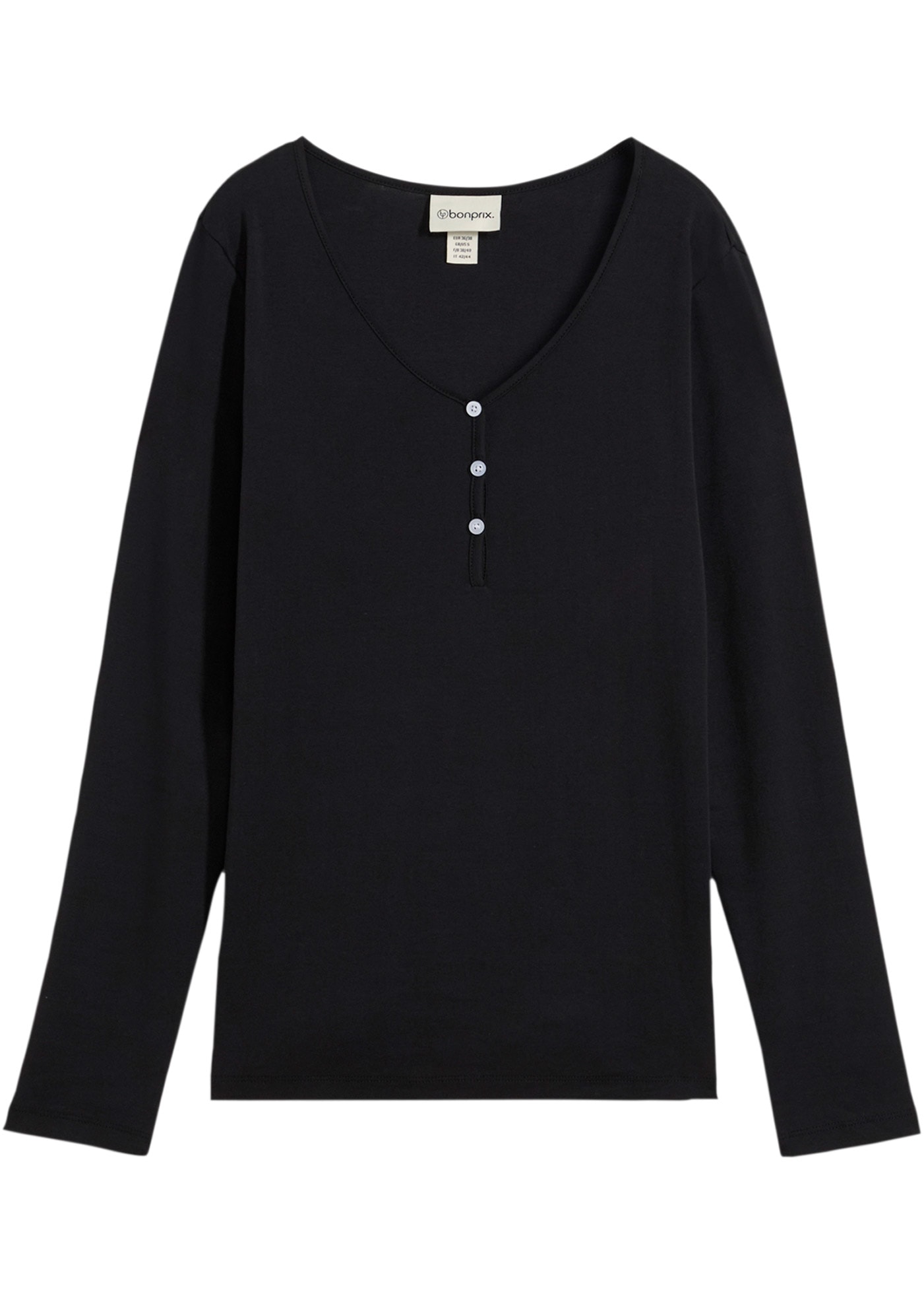 bonprix Langarmshirt 1 schmale Passform, Langarm, mit kurzer Knopfleiste im Henley-Stil