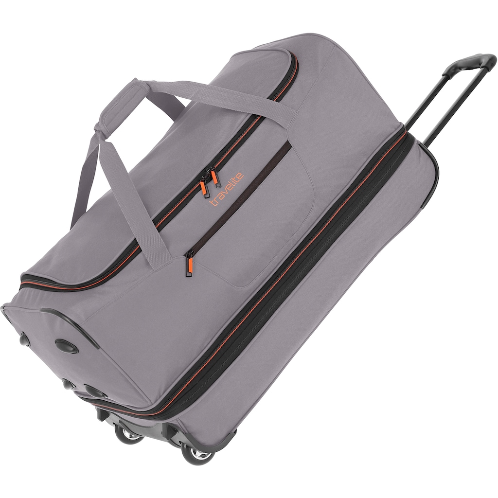 travelite Reisetasche »Basics, 70 cm, grau/orange«, Duffle Bag Sporttasche mit Trolleyfunktion und Volumenerweiterung