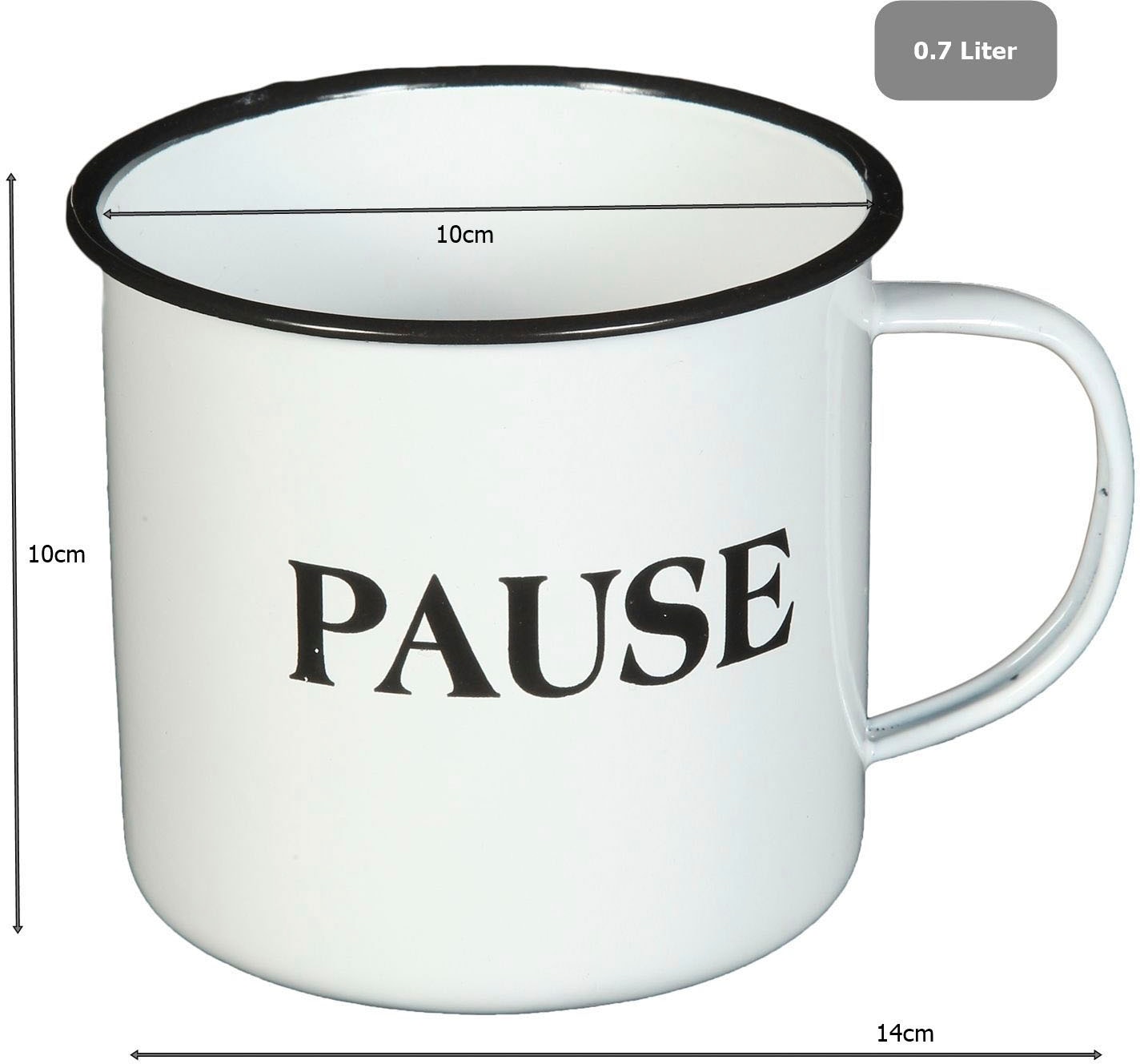 Ambiente Haus Tasse »Becher PAUSE aus Emaille in Antikweiß«