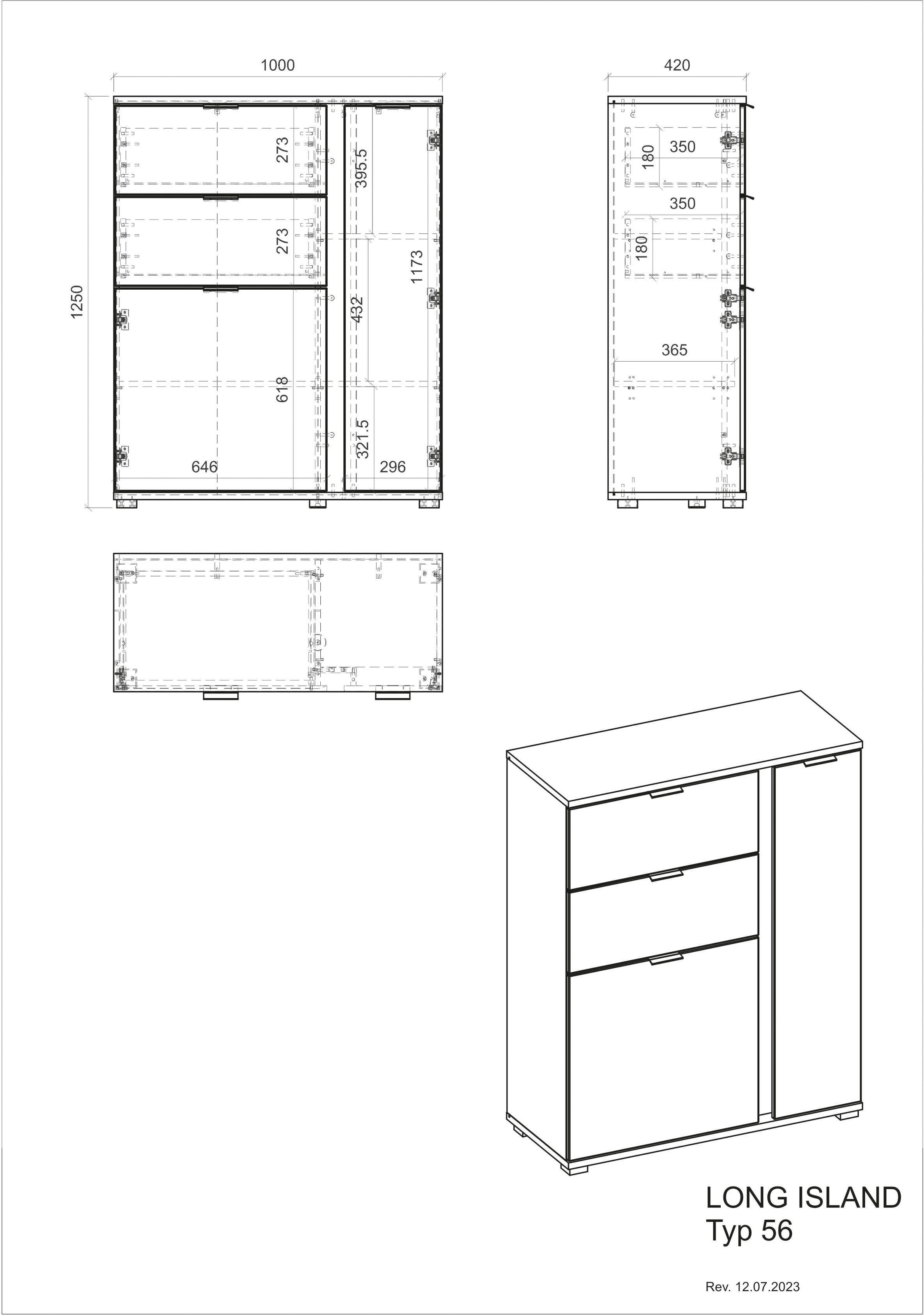 INOSIGN Highboard »LONG ISLAND«, (1 St.), in moderner Trendfarbe,inklusive senkrechter Beleuchtung,Breite 100 cm