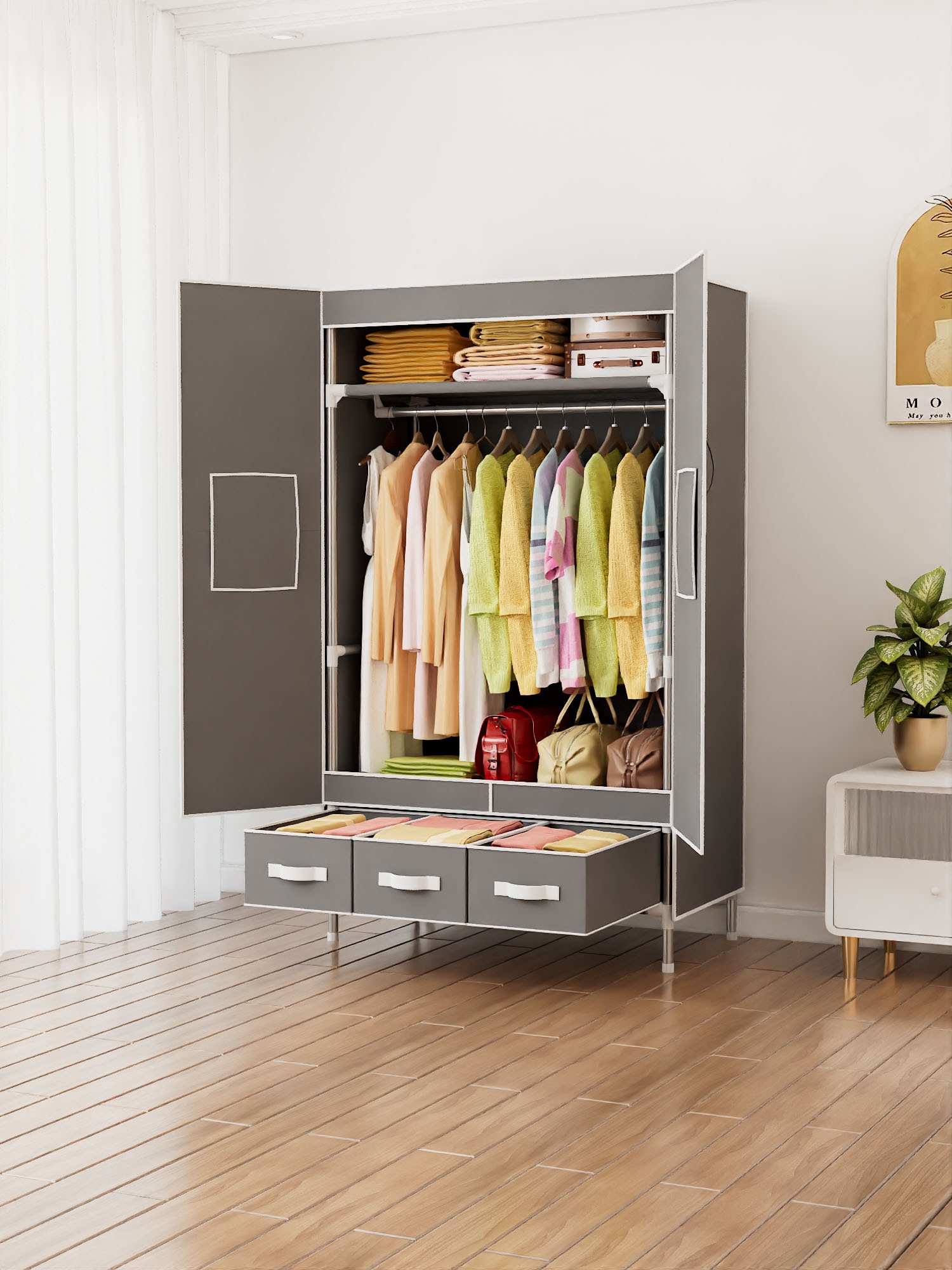 INOSIGN Kleiderschrank »Stockholm Stoffkleiderschrank Bestseller in diversen Ausführungen«, (Stabiler Schrank mit Türen und Schubladen in vielen Breiten), Schlafzimmer Garderobe Schrank Stoffkleiderschrank mit viel Stauraum