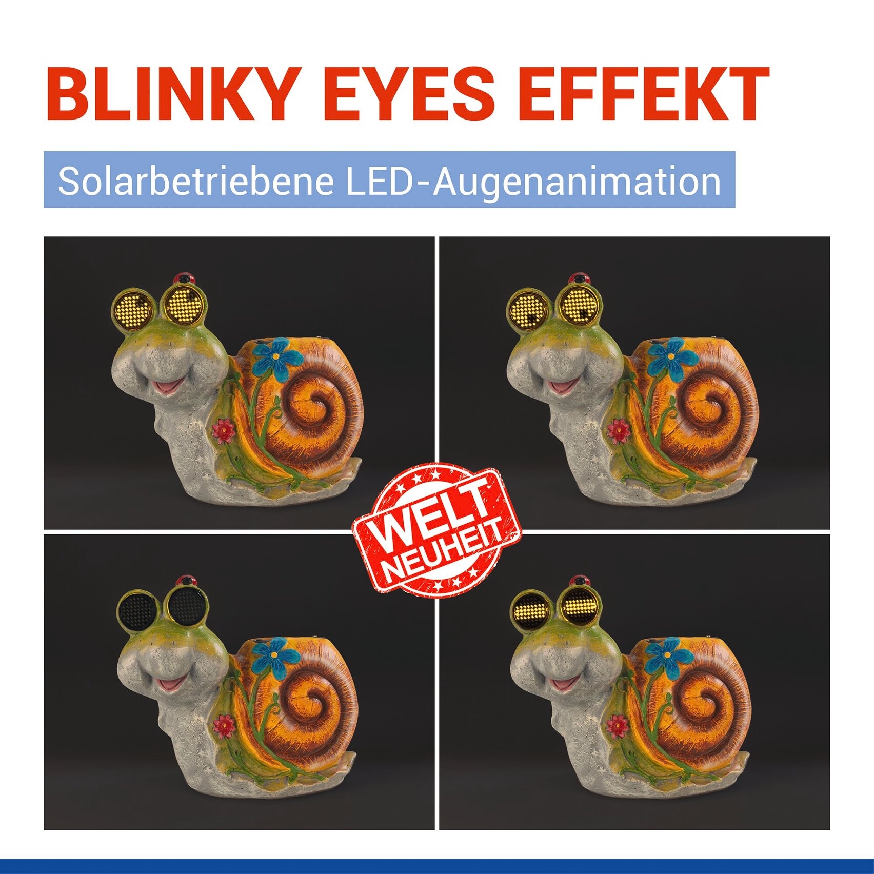 Maximex LED Dekofigur »Modell Blinky Eyes Schnecke« Warmweiß solarbetriebene Gartenfigur mit leuchtenden Augen, für Garten & Balkon
