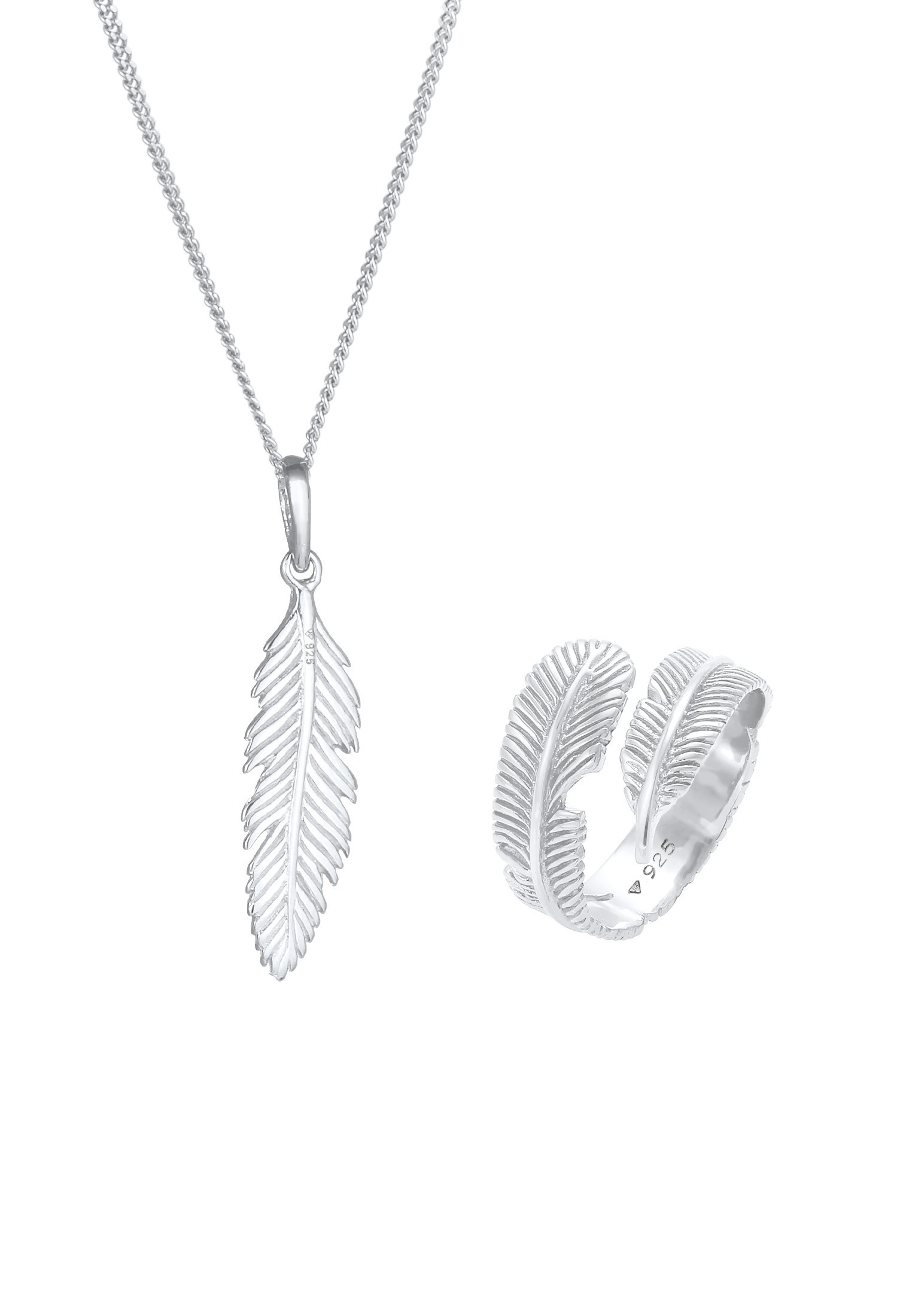 Elli Ohrring und Ketten Set »Schmuckset Feder Boho Festival 925 Silber«