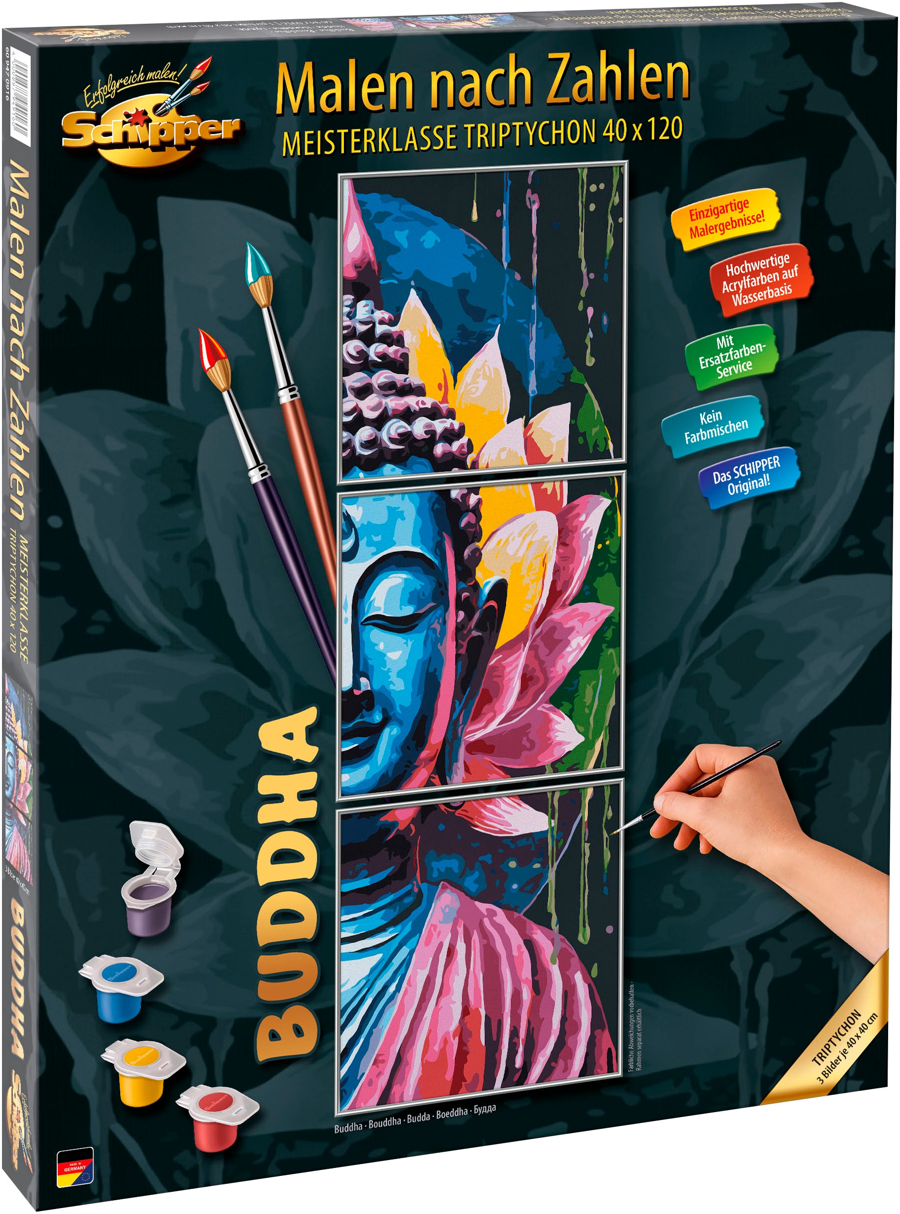 Schipper Malen nach Zahlen »Meisterklasse Triptychon - Buddha«, Made in Germany