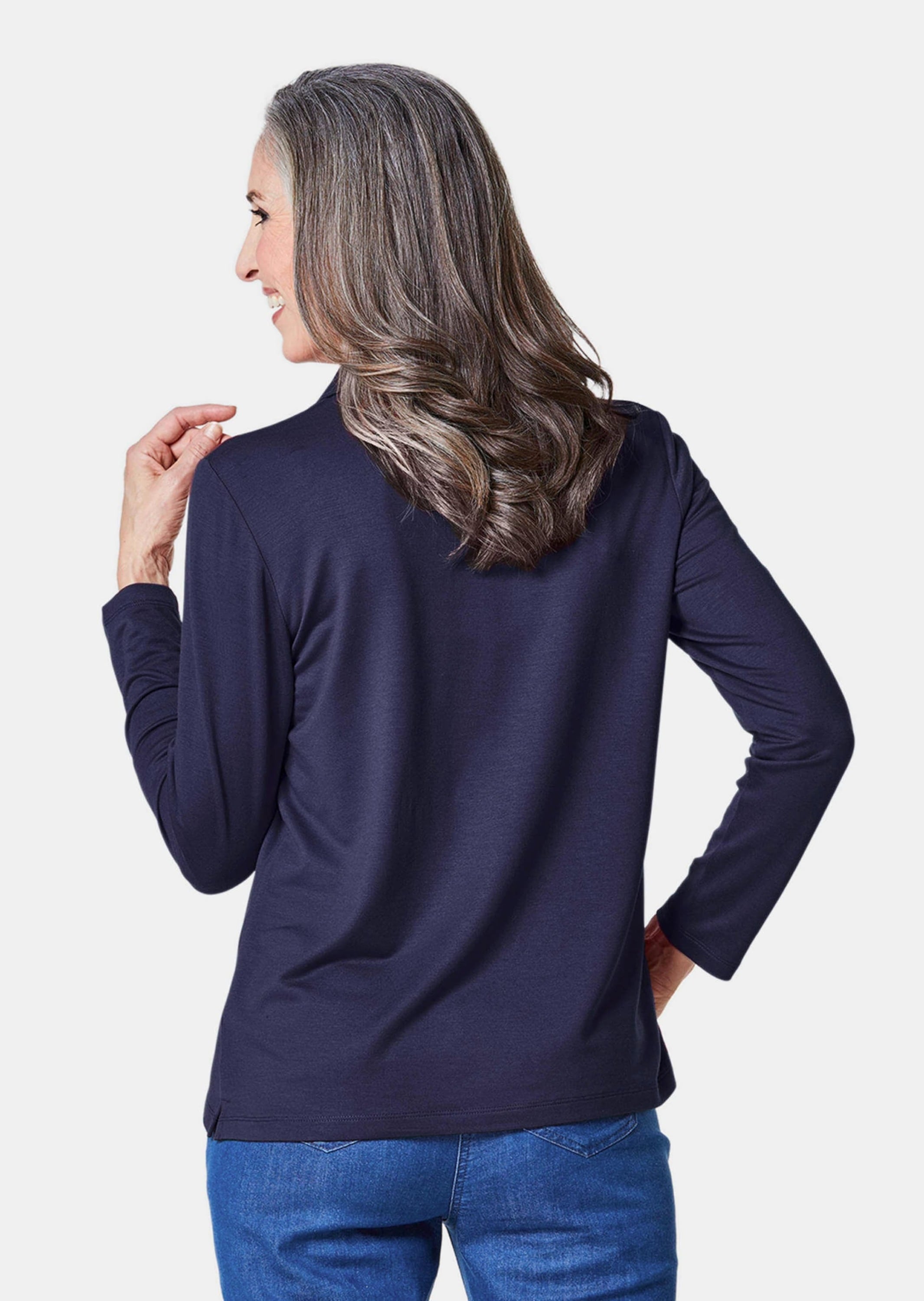 GOLDNER Poloshirt »Kurzgröße Langarm Poloshirt mit Schmuckband an Knopfleiste«