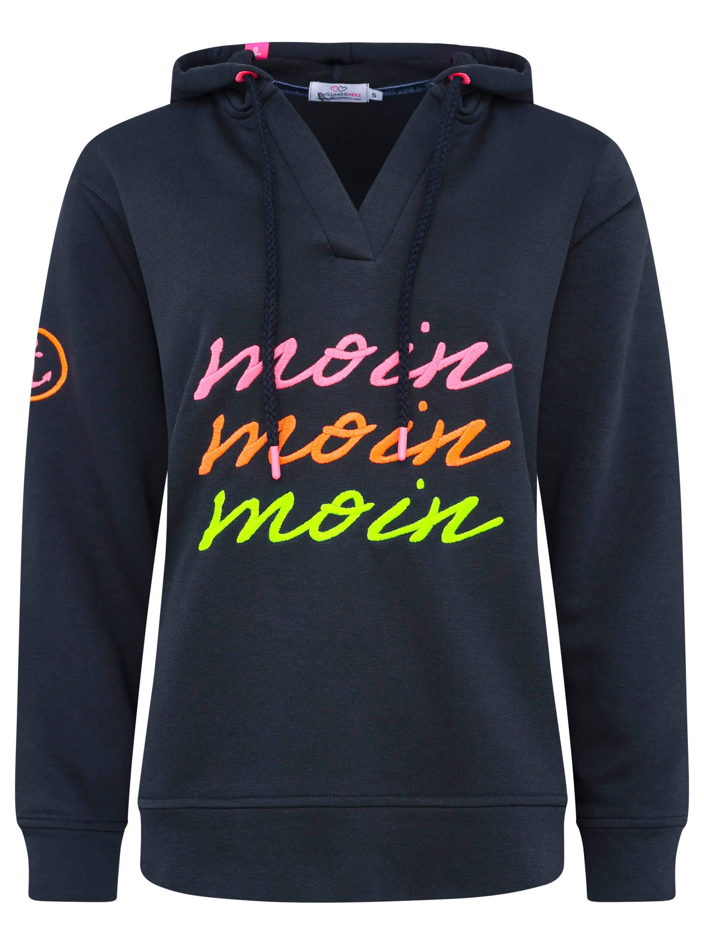 Zwillingsherz Hoodie »"Moin Moin Moin"«, V-Ausschnitt, mit bunter MOIN Stickerei und Anker