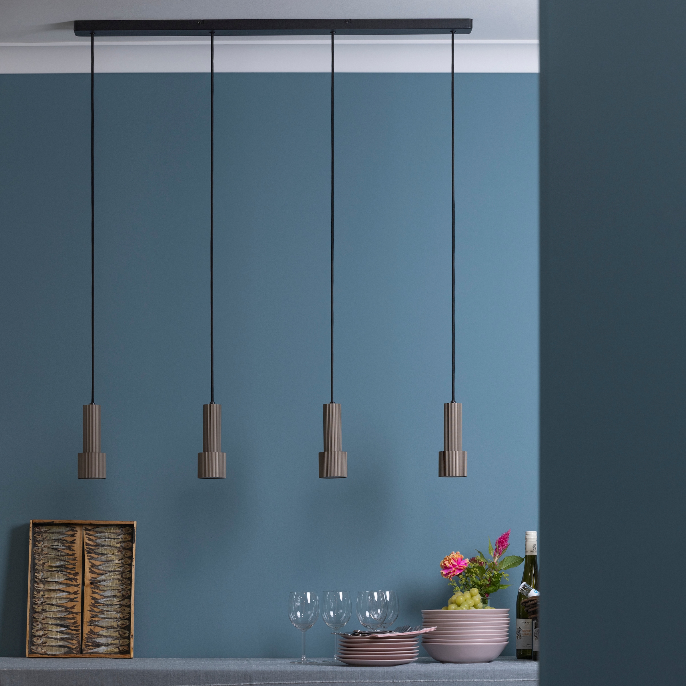 Brilliant Pendelleuchte »Cadiz«, 4 flammig, Leuchtmittel GU10 | ohne Leuchtmittel, 150 x 98 cm, 4x GU10 Fassung, kürzbar, Aluminium, schwarz/bronzefarben