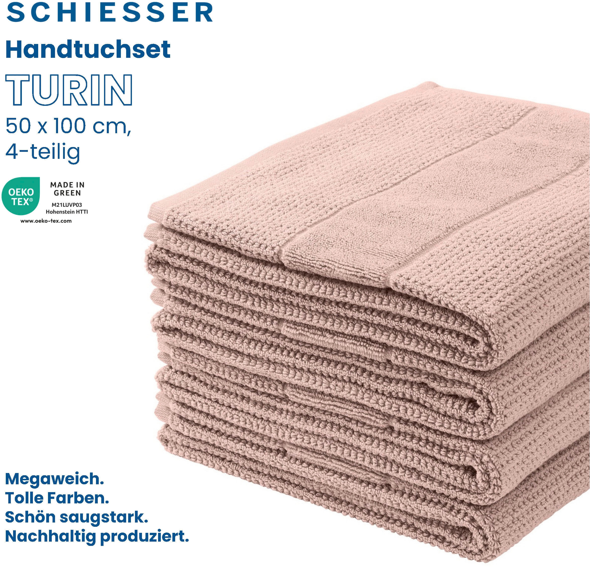 Schiesser Handtücher »Turin im 4er aus bei Baumwolle«, St.), (4 IN 100% Set MADE Reiskorn-Optik, OEKO-TEX®-zertifiziert GREEN OTTO kaufen by