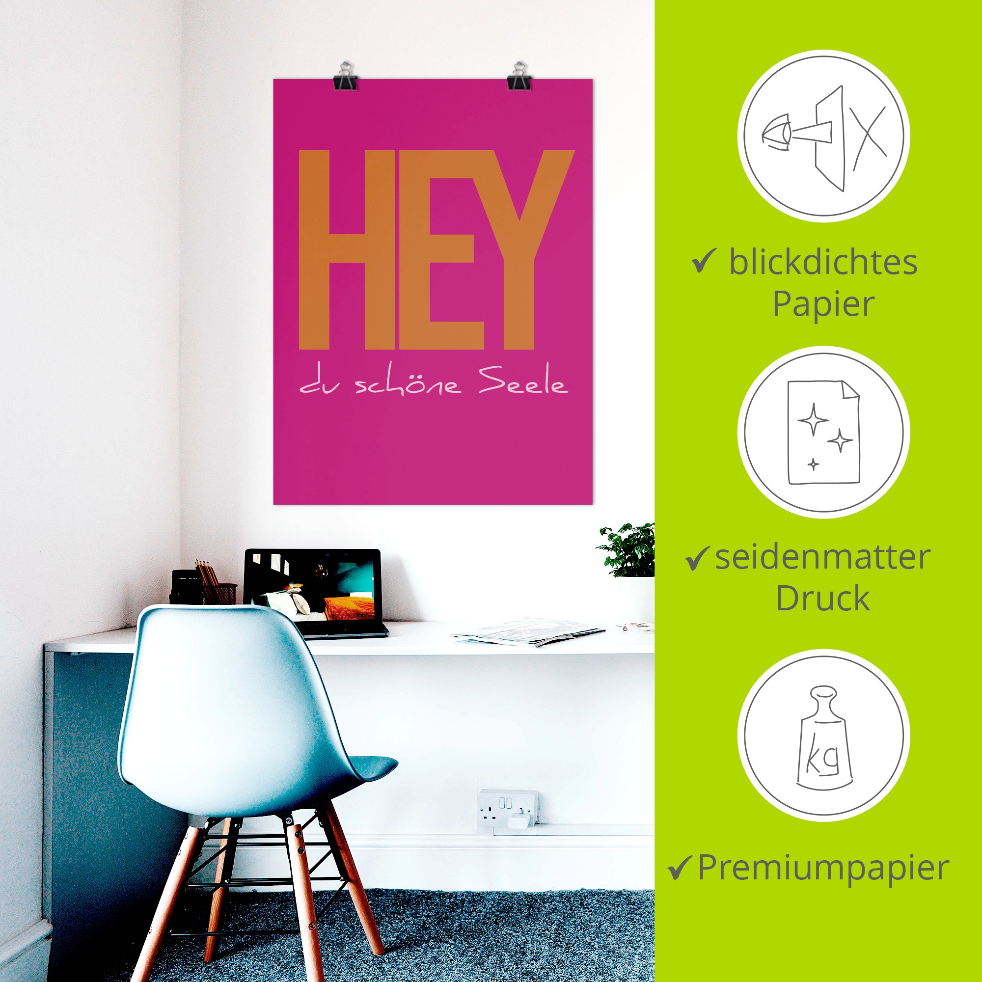 Artland Wandbild »Hey du schöne Seele« Sprüche & Texte 1 Stk. tlg. als Alubild, Leinwandbild, Poster, Wandaufkleber in verschied. Größen