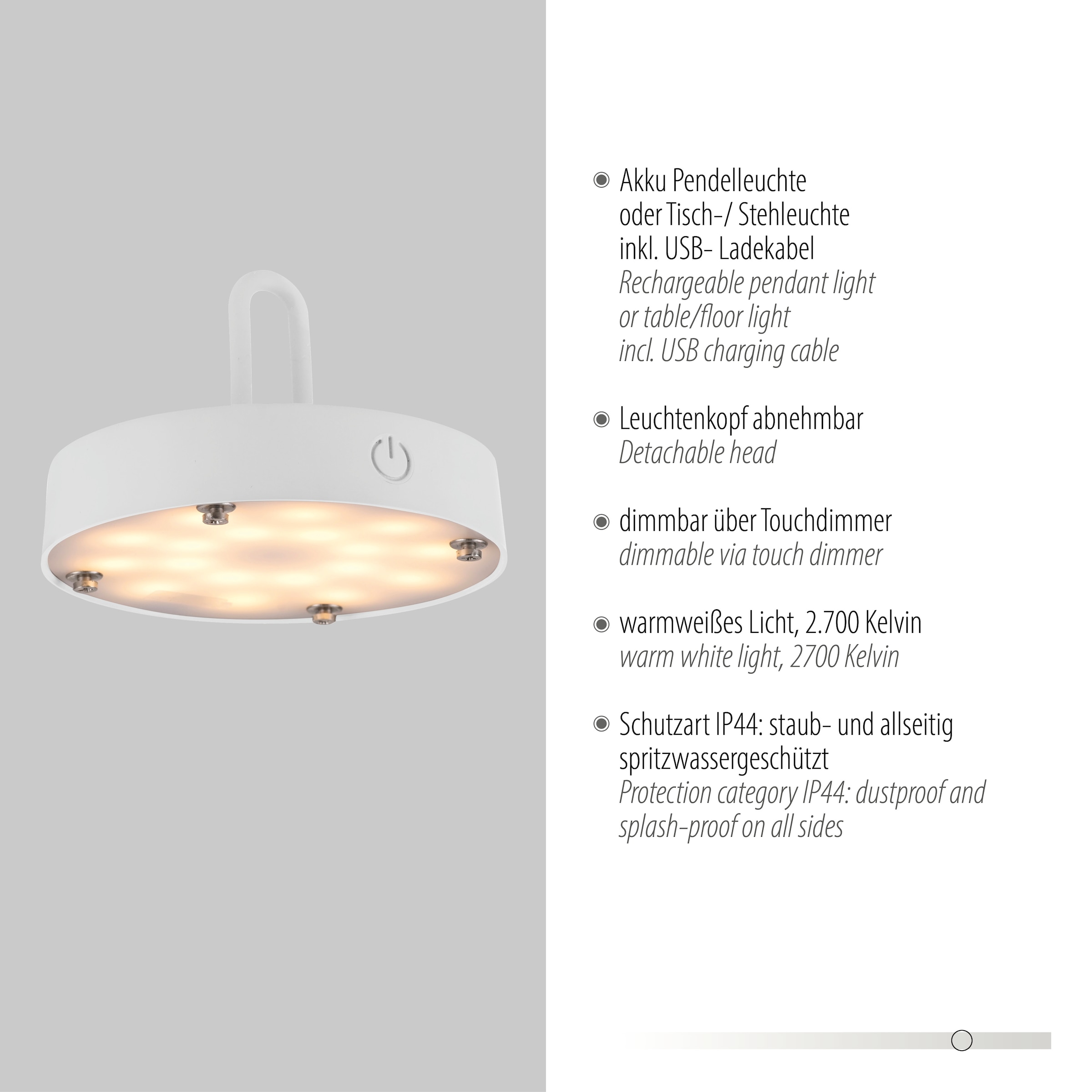 JUST LIGHT Pendelleuchte »AKUBA«, 1 flammig, Leuchtmittel LED-Modul | LED fest integriert, Akkuleuchte