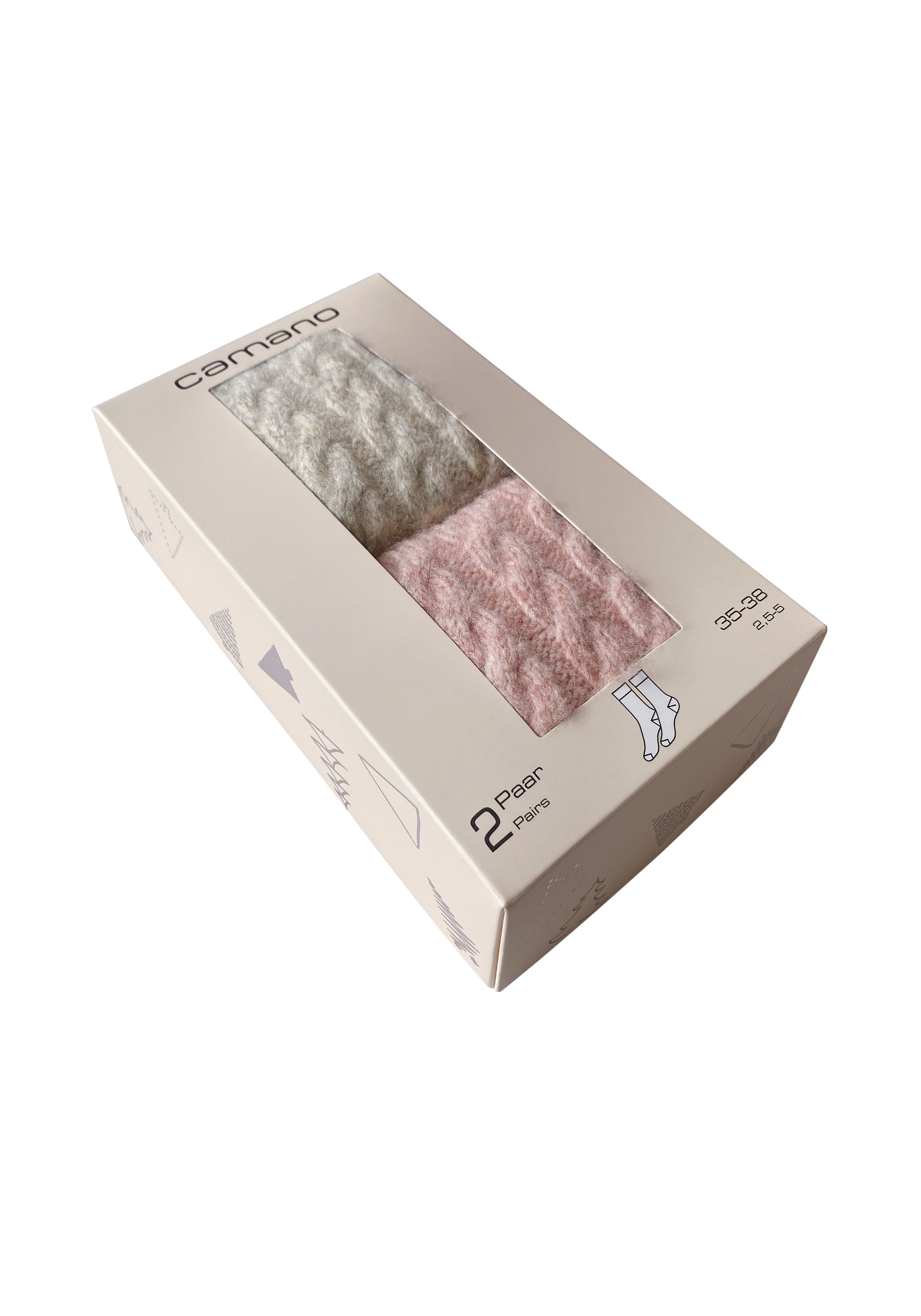 Camano Sneakersocken »warm & cozy« 2 Paar tlg. mit Zopfmuster, Rippenbündchen