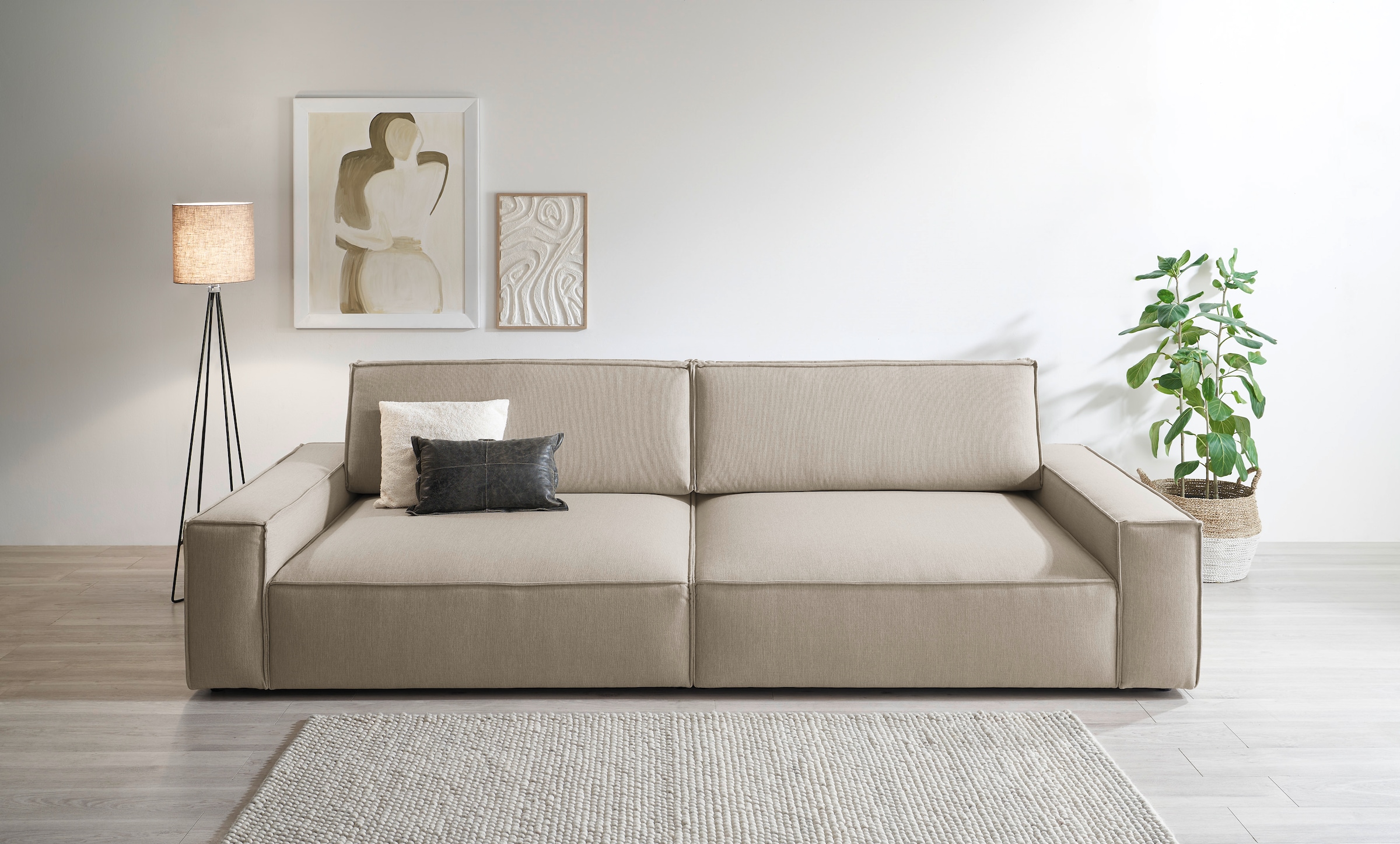 Home affaire Big-Sofa »NEU: SHERWOOD XXL, Big-Sofa (316cm), extra tiefe Sitzfläche 95 cm« bequemer Sitzkomfort, Cord u. Leinenoptik, Kedernaht