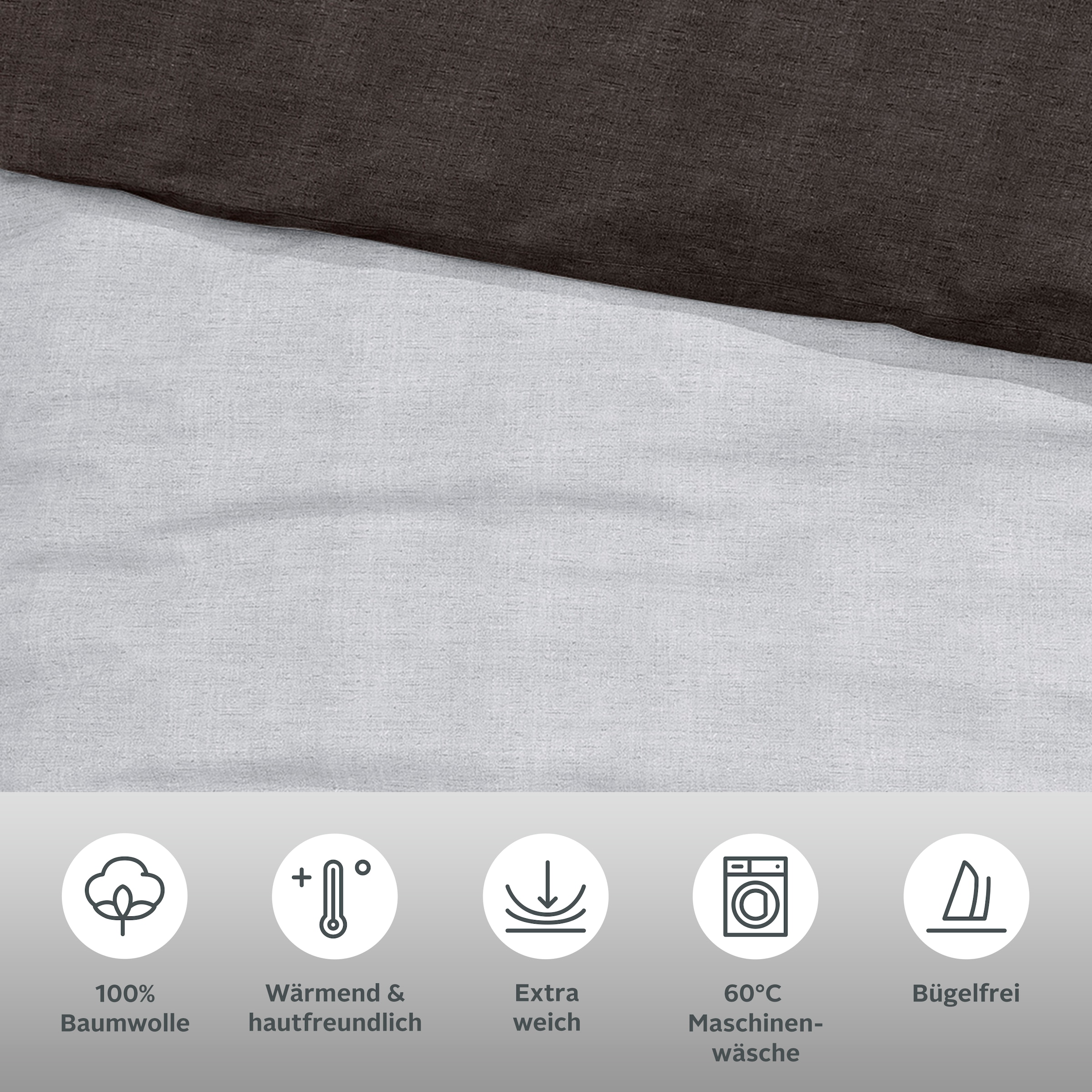 Bruno Banani Wendebettwäsche »Merlin, in den Qualitäten Linon (kühlend) und Biber (wärmend), atmungsaktiv, Flächengewicht 140 g/m², 100% Baumwolle, unterstützt Cotton made in Africa, mit Knopfverschluss«, (2 tlg.)
