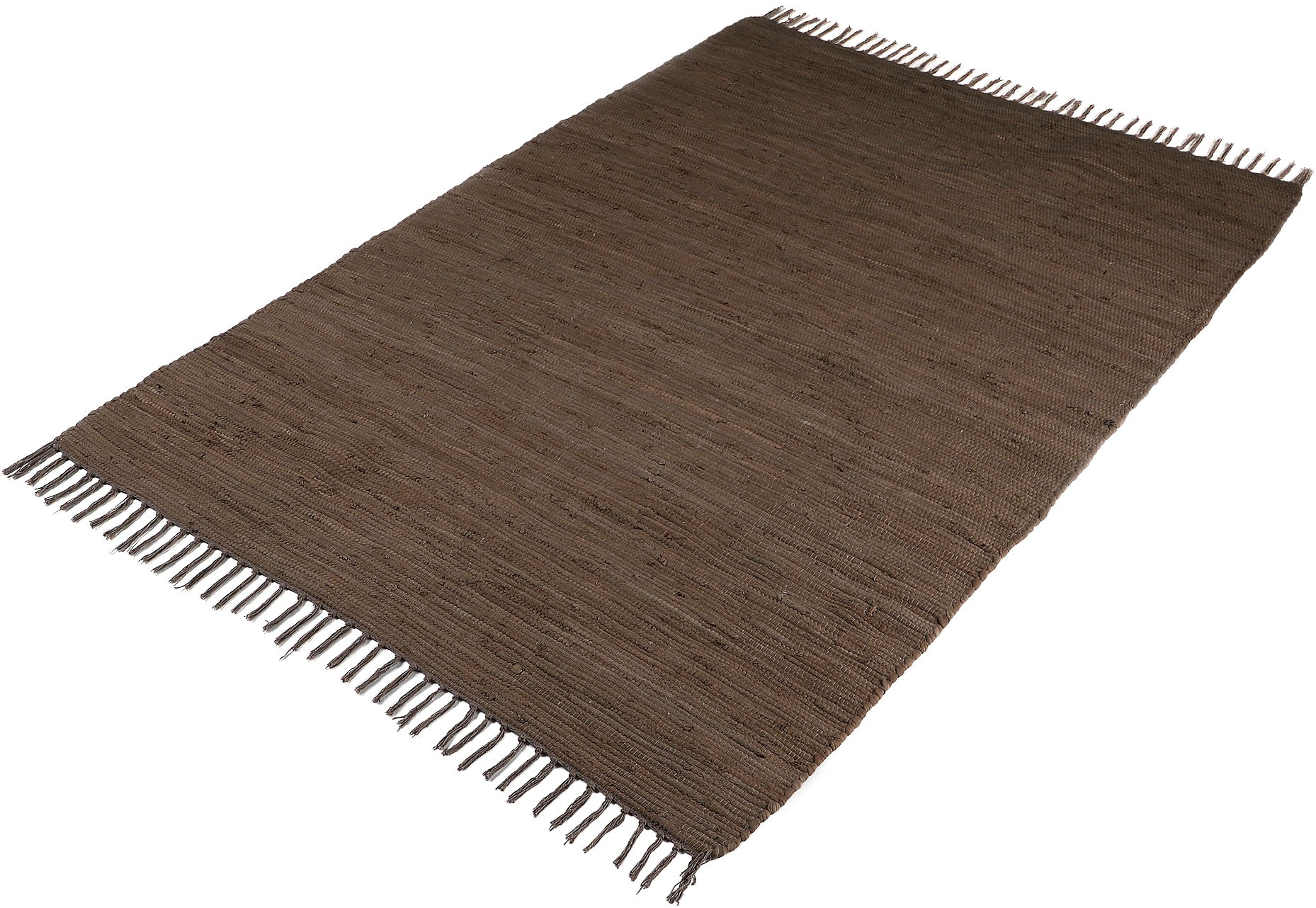 carpetfine Teppich »Kelim Chindi uni«, rechteckig, 5 mm Höhe, Wendeteppich, reine Baumwolle, handgewebt, Uni-Farben, mit Fransen