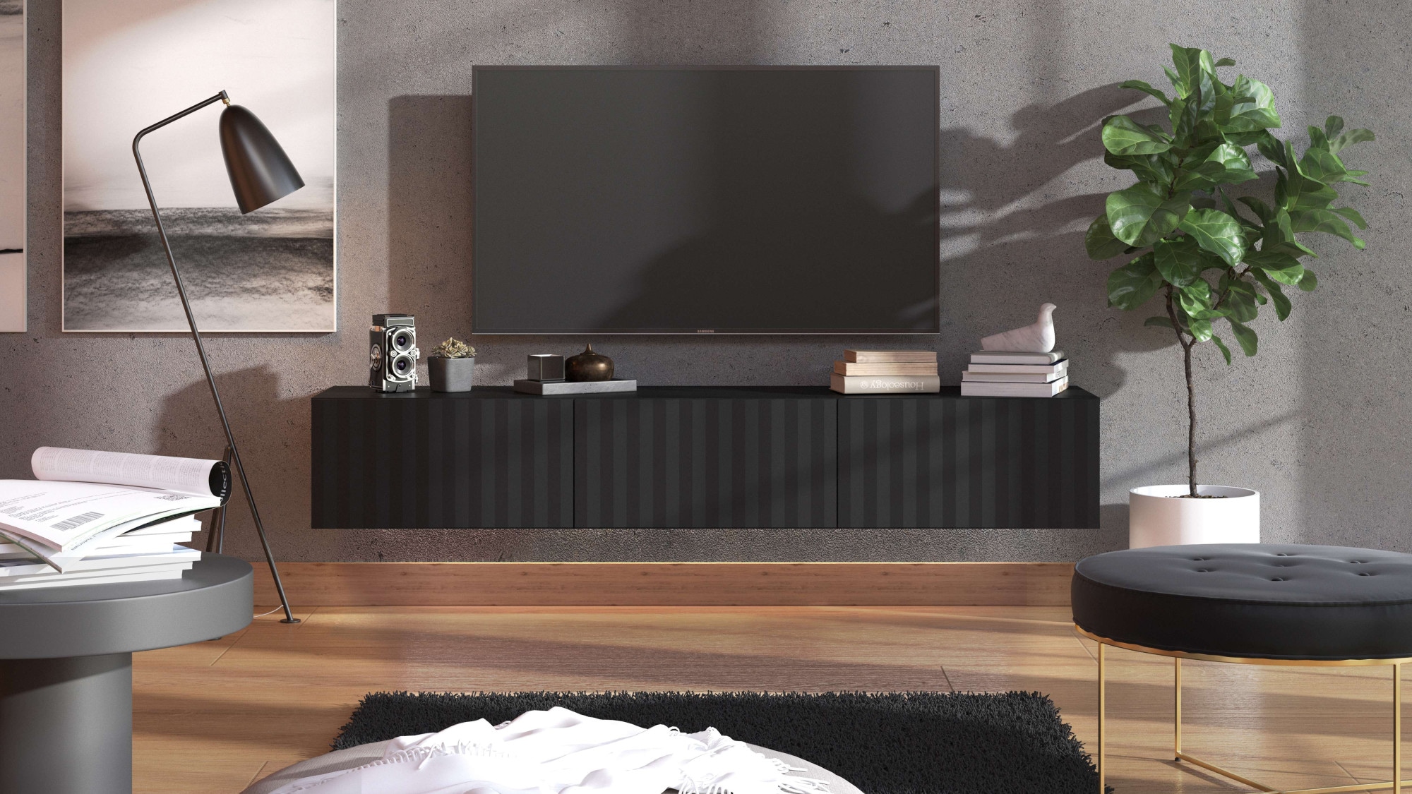 INOSIGN TV-Board »Antibes Lowboard, Breite 192/154 cm, TV-Schrank, TV-Ständer«, Trendfarben, Front in 3D-Optik, Push to open Funktion