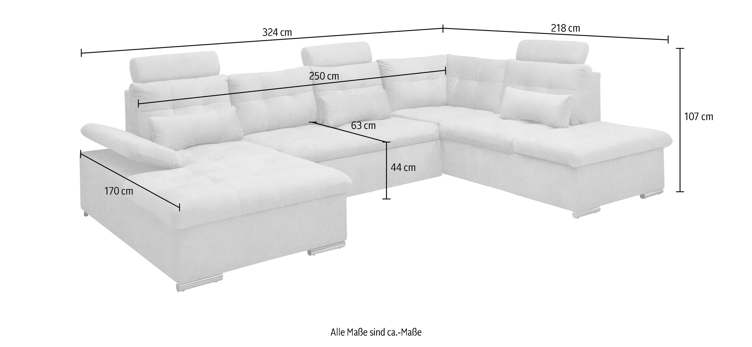 ED EXCITING DESIGN Wohnlandschaft Jakarta, mit Bettfunktion, Bettkasten, Kopfstützen, Nierenkissen