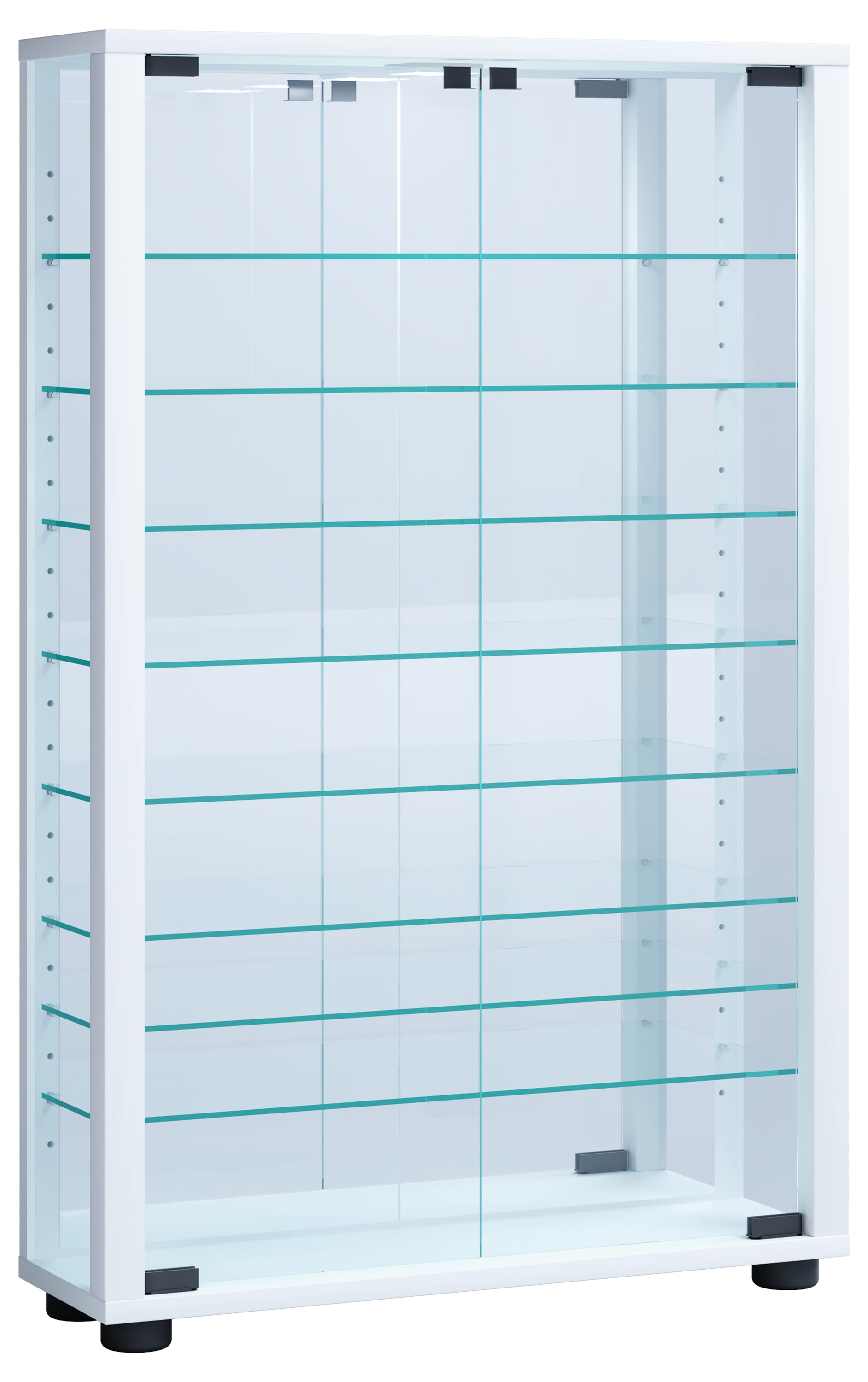 VCM Vitrine »VCM Glasvitrine stehend | Vitrine Glas mit ESG-Sicherheitsglas | Maße ca.H. 91 x B. 59 x T. 18 cm | Standvitrine Glas | Modern und platzsparend | Glas Vitrinenschrank ¿ Lumo Mini Spiegel«, (1 St.)
