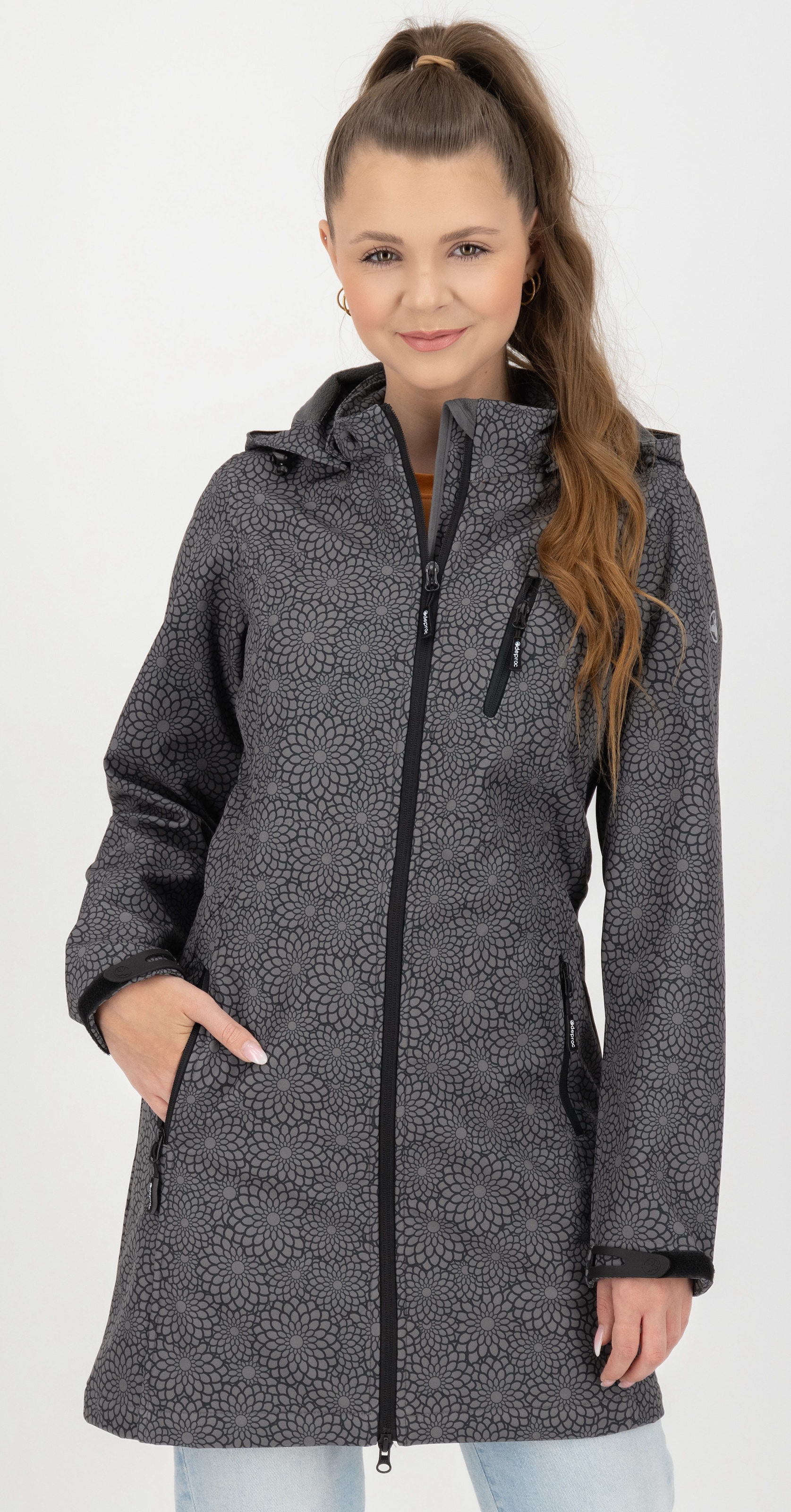 Softshelljacke »SHELBY LONG«, leichter Softshell Kurzmantel mit abnehmbarer Kapuze