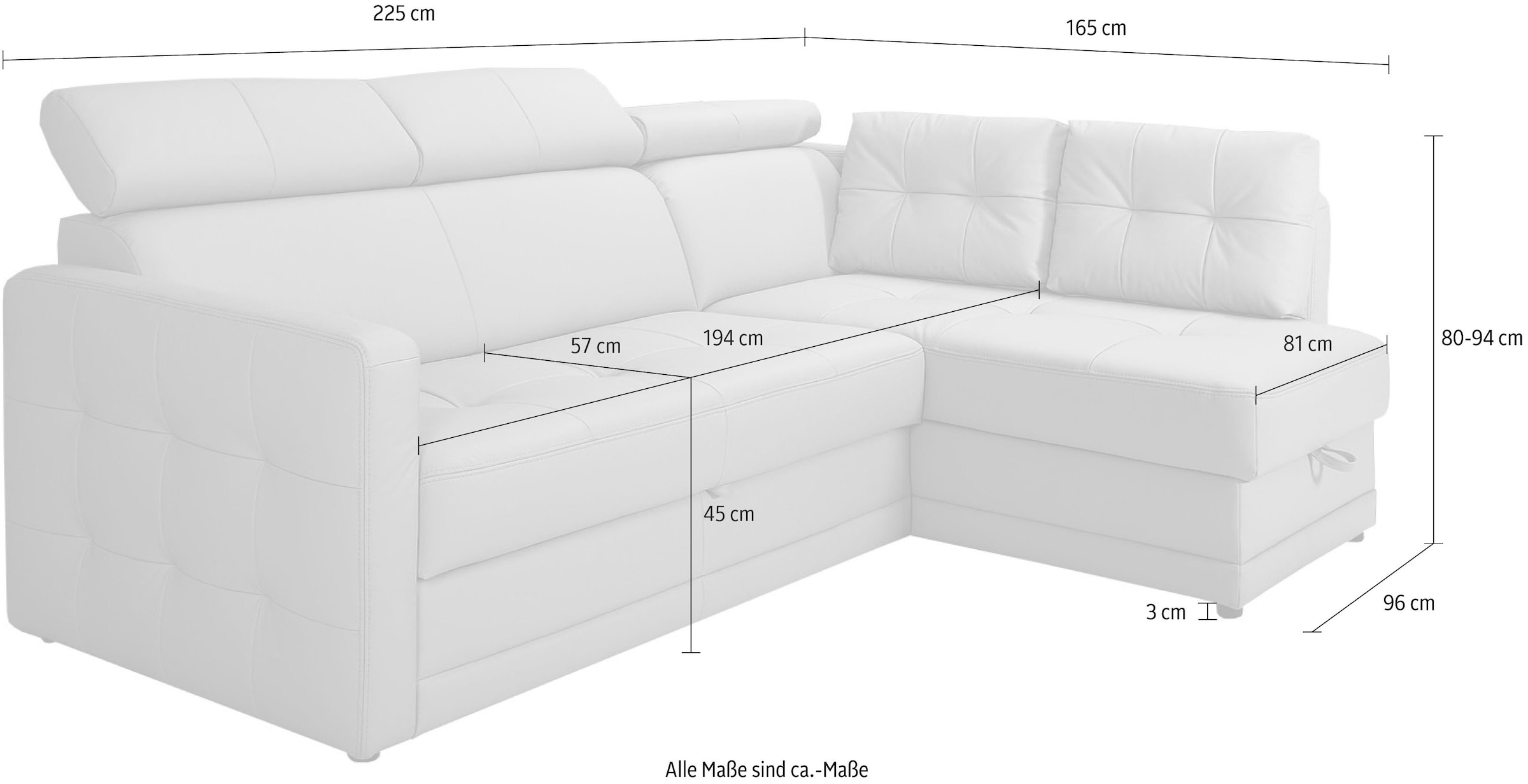 exxpo - sofa fashion Ecksofa »Arles, Federkern, OTTOs Choice, zeitlos, Breite 225cm, L-Form«, wahlweise mit Bettfunktion und Bettkasten, inkl. Kopfteilverstellung