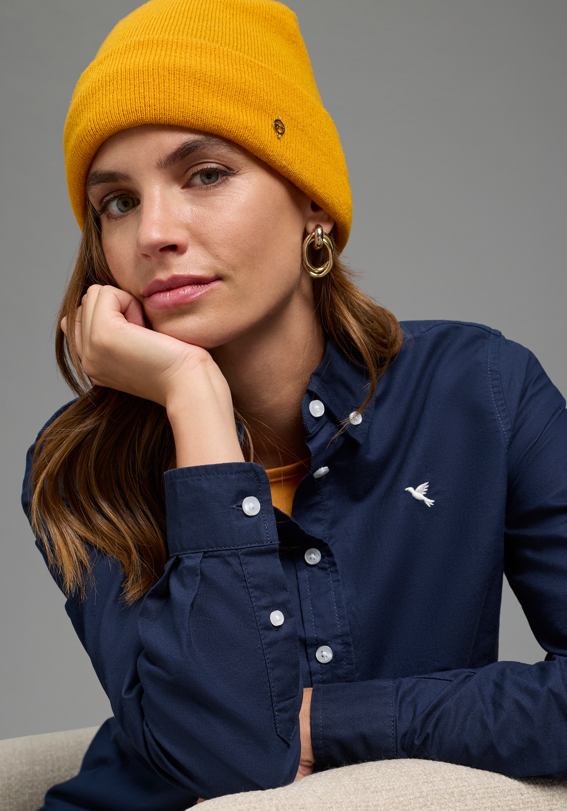 Laura Scott Klassische Bluse Basic-Stil, aus Baumwolle, unifarben, mit Knöpfen, mit Markenlabel