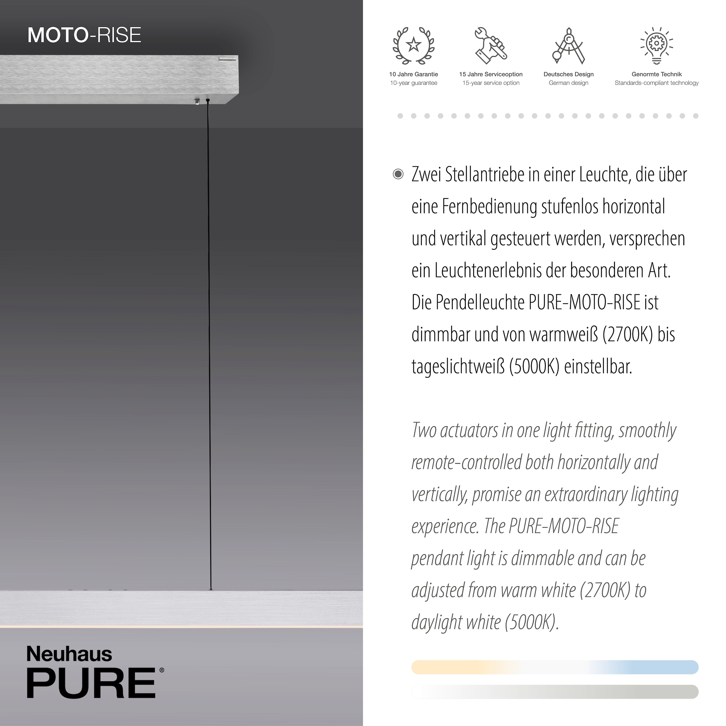 Neuhaus PURE LED Pendelleuchte »PURE Moto-Rise« LED-Board 1 Stk. warmweiß - kaltweiß e-LIFT® Funktion, e-SLIDE® Funktion, Fernbedienung
