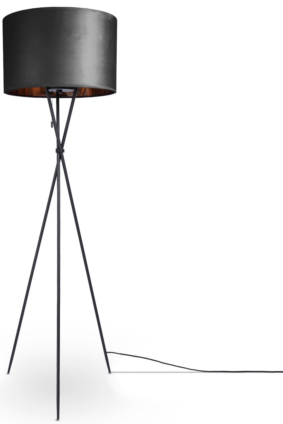 Paco Home Stehlampe »Kate uni Color«, Leuchtmittel E27 | ohne Leuchtmittel, Wohnzimmer Dreibein Standleuchte Velour Höhe 177,5cm Filigran E27