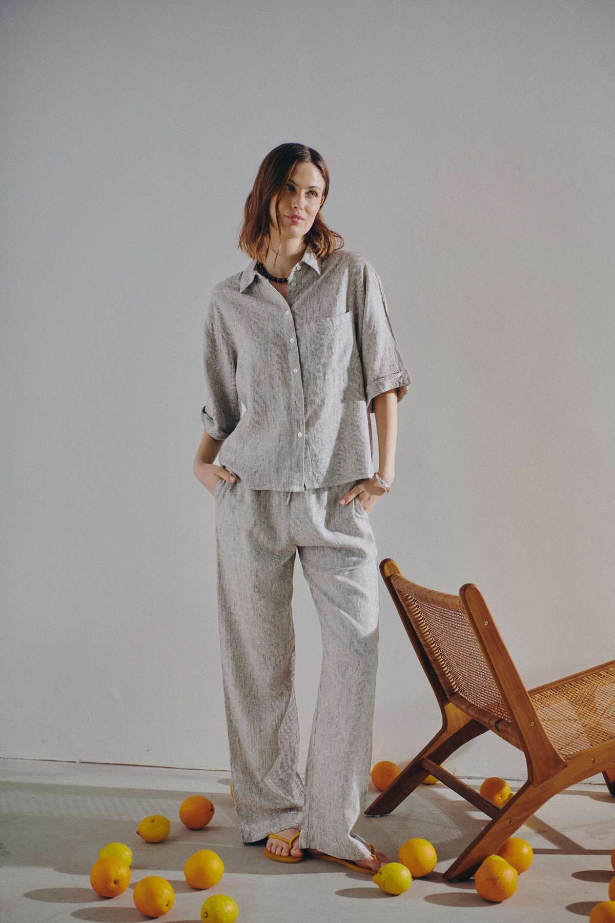 FREEQUENT Hemdbluse »FQLAVA-SHIRT« Gestreifte Sommerbluse mit Leinen