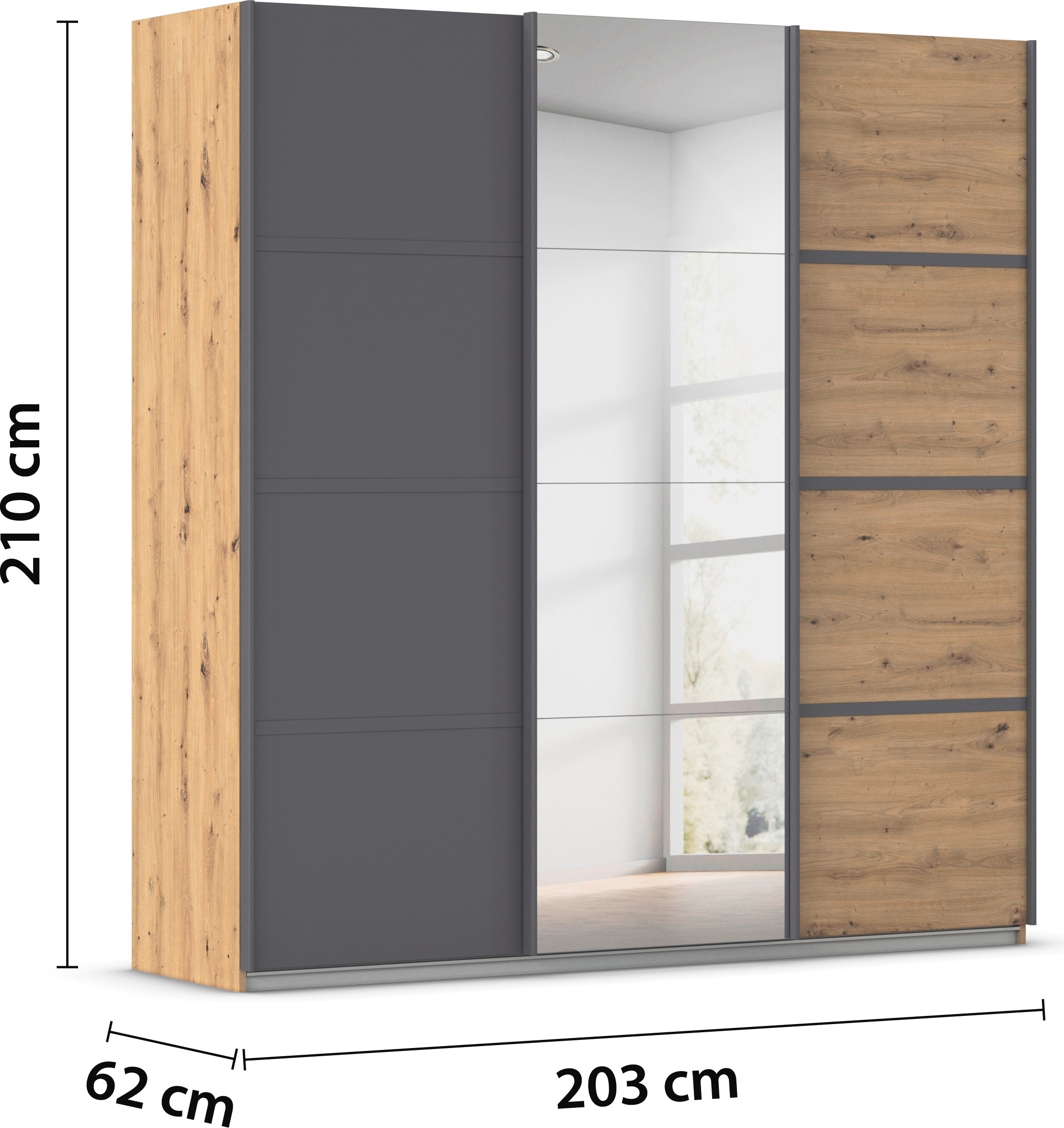 rauch Kleiderschrank »Schwebetürenschrank OTTO´s Choice Garderobe Schrank TOP ANGEBOT Avola«, (in 3 verschiedenen Ausstattungen BASIC/CLASSIC/PREMIUM inkl. Spiegel), mit eleganten Zierleisten in Chrom, Schwarz oder Weiß MADE IN GERMANY