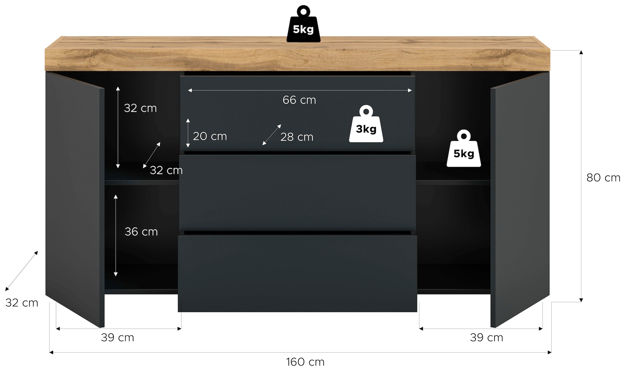 OTTO home Sideboard »MAMBO, Breite 160cm, 2 Türen, 3 Schubkästen, push-2-open« 2 farbige Ausführung, in verschiedenen Farben erhältlich, 1 Stk. tlg. Kommode, Anrichte, Wohnzimmer, Schlafzimmer