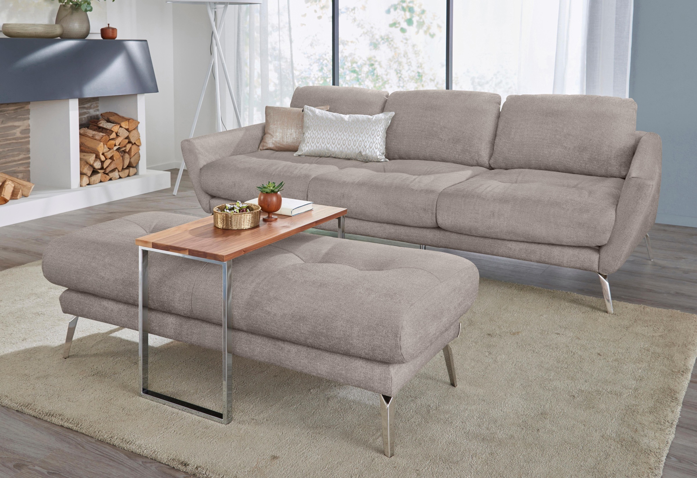 W.SCHILLIG Hocker »softy«, mit dekorativer Heftung im Sitz, Füße Chrom glänzend