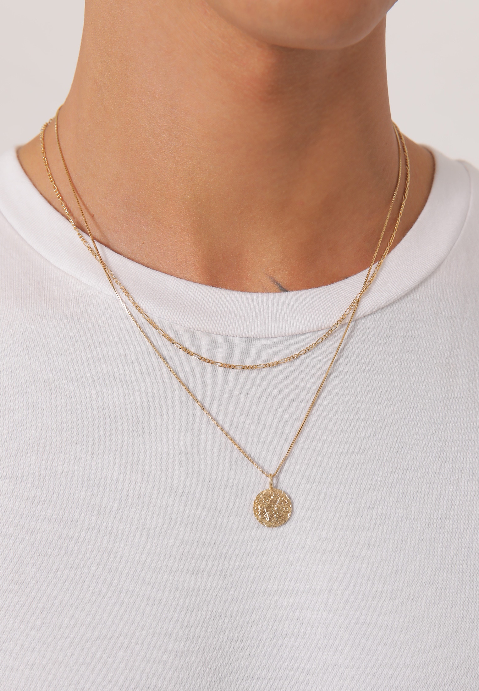Kuzzoi Kette mit Anhänger »Halskette Herren Layer Figaro Venezianer Plättchen 925 Silber«