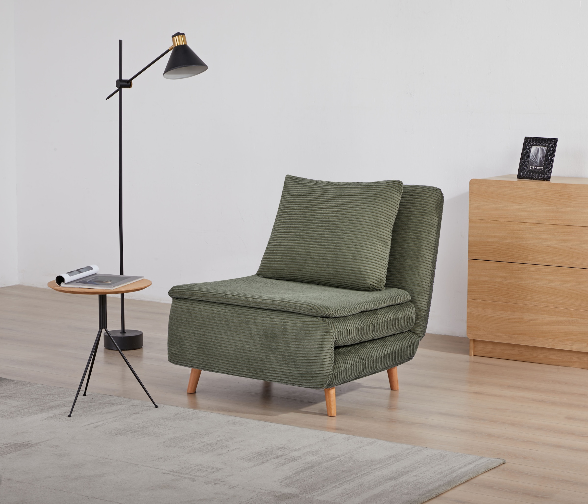 INOSIGN Sessel »AINSLEY«, wandelbar zum Gästebett, Schlafsofa, Webstoff u. Cord-Bezug