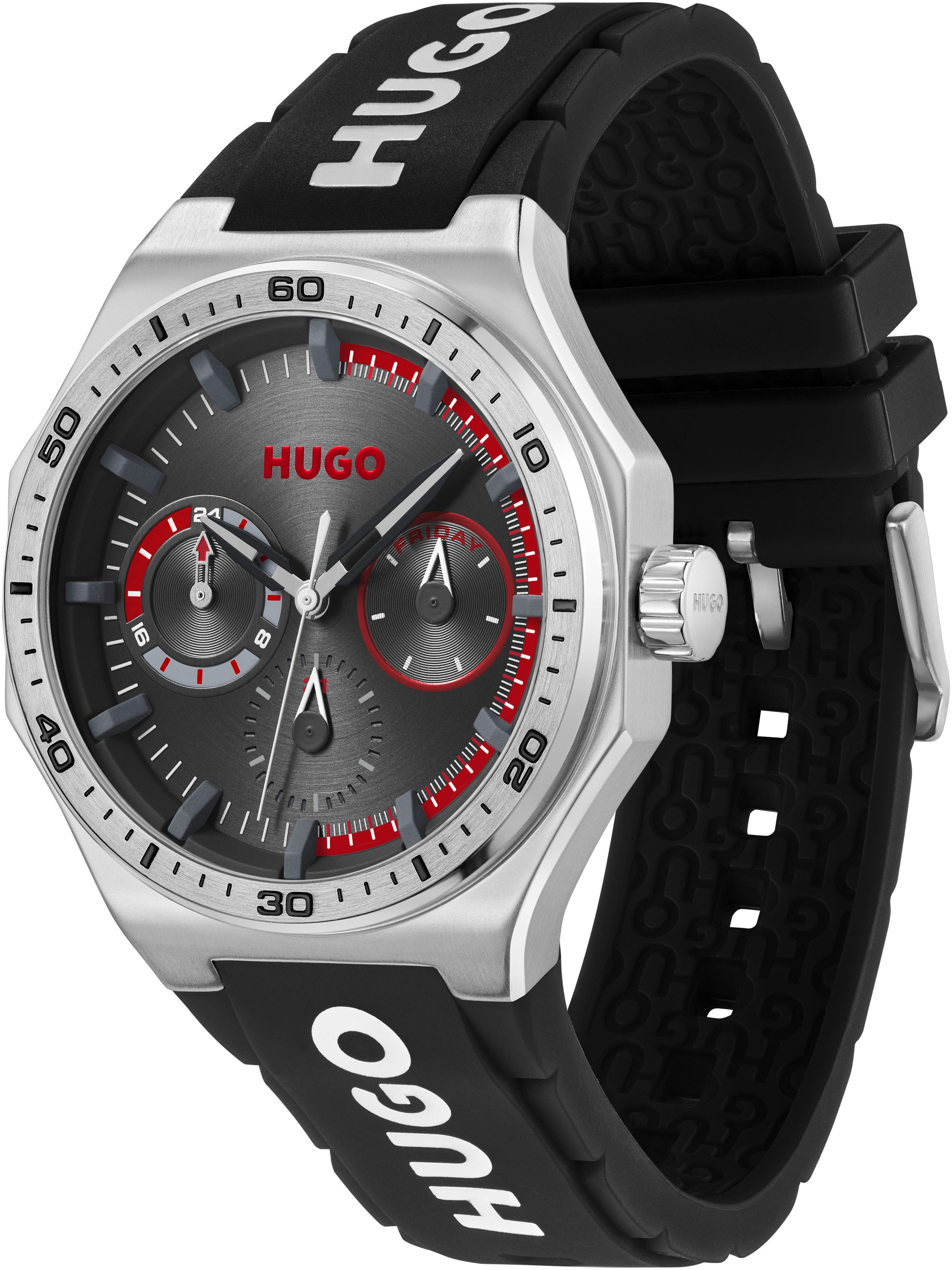 HUGO Multifunktionsuhr »#GRAIL SPORT«, Quarzuhr, Armbanduhr, Herrenuhr, Silikonarmband, analog