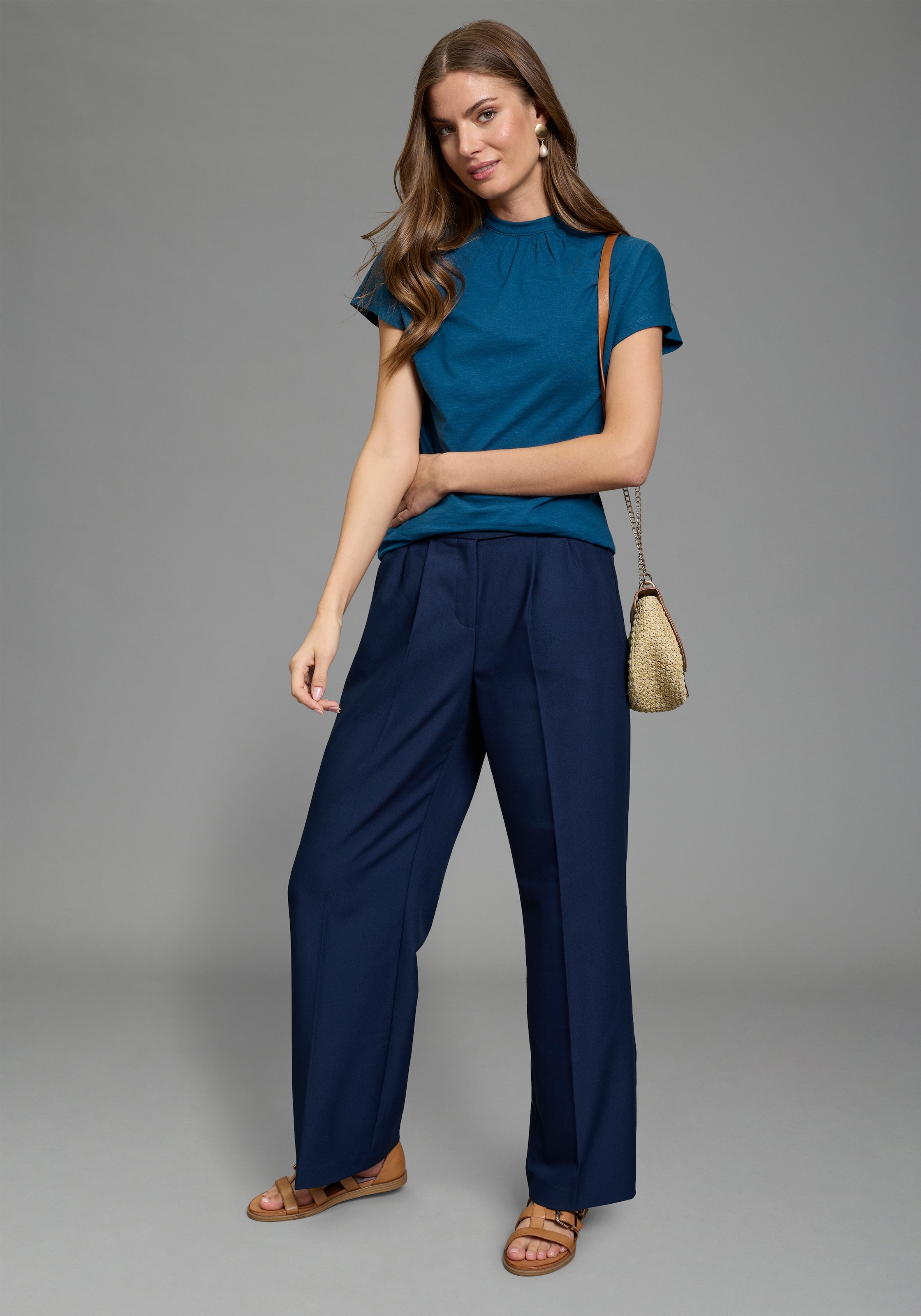 Laura Scott T-Shirt mit Stehkragen und melierter Optik