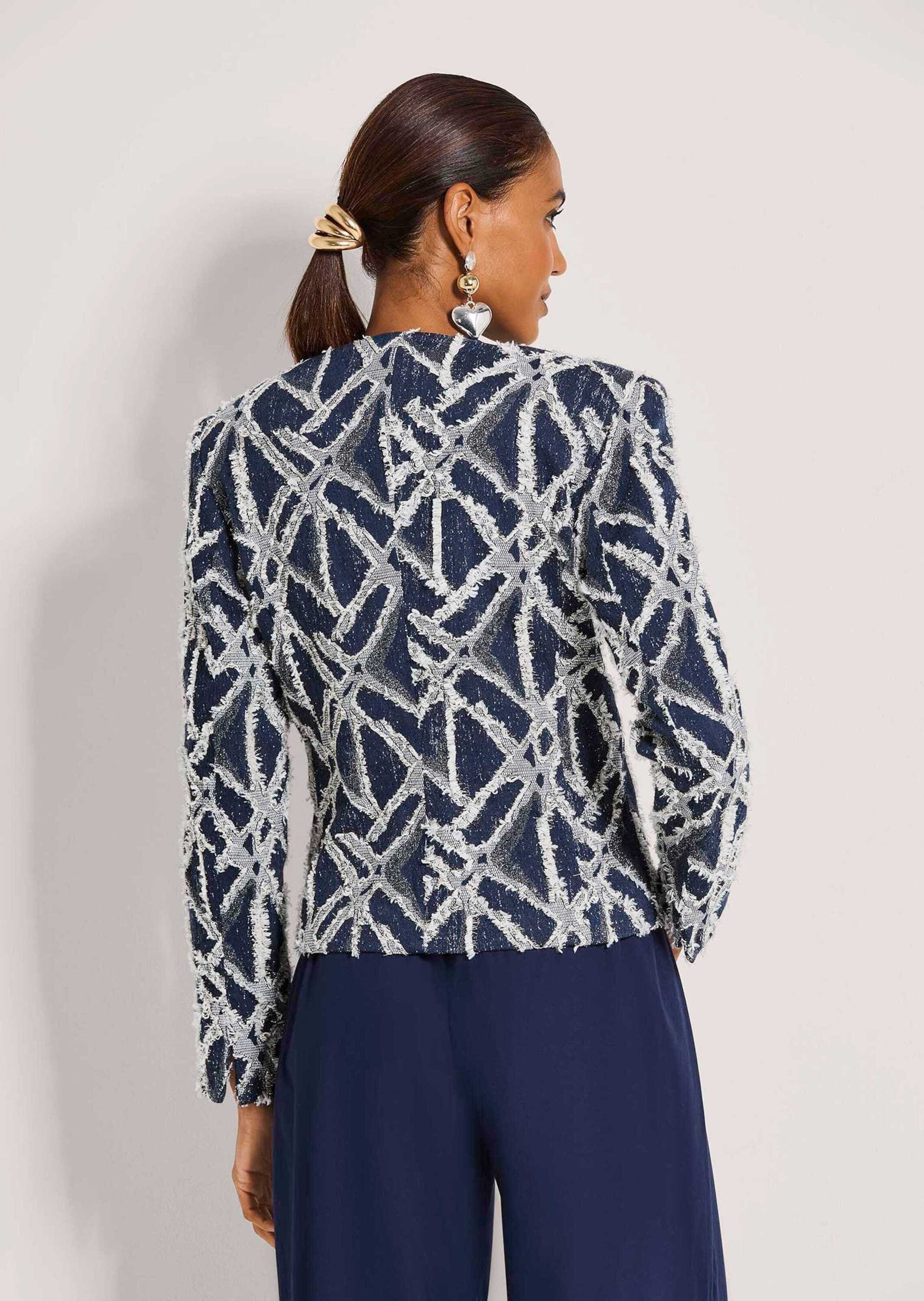 MADELEINE Jackenblazer »Kurzblazer Jacquardblazer mit Fransen« Jacquard Blazer mit Glanzefekt