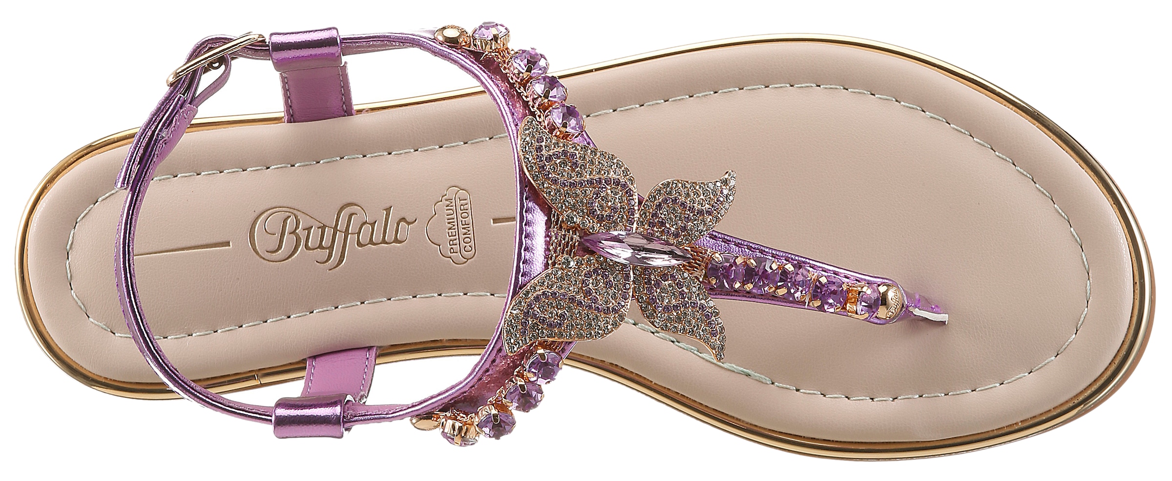 Buffalo Riemchensandale  Sommerschuh, Zehentrenner mit funkelnden Schmucksteinen besetzt