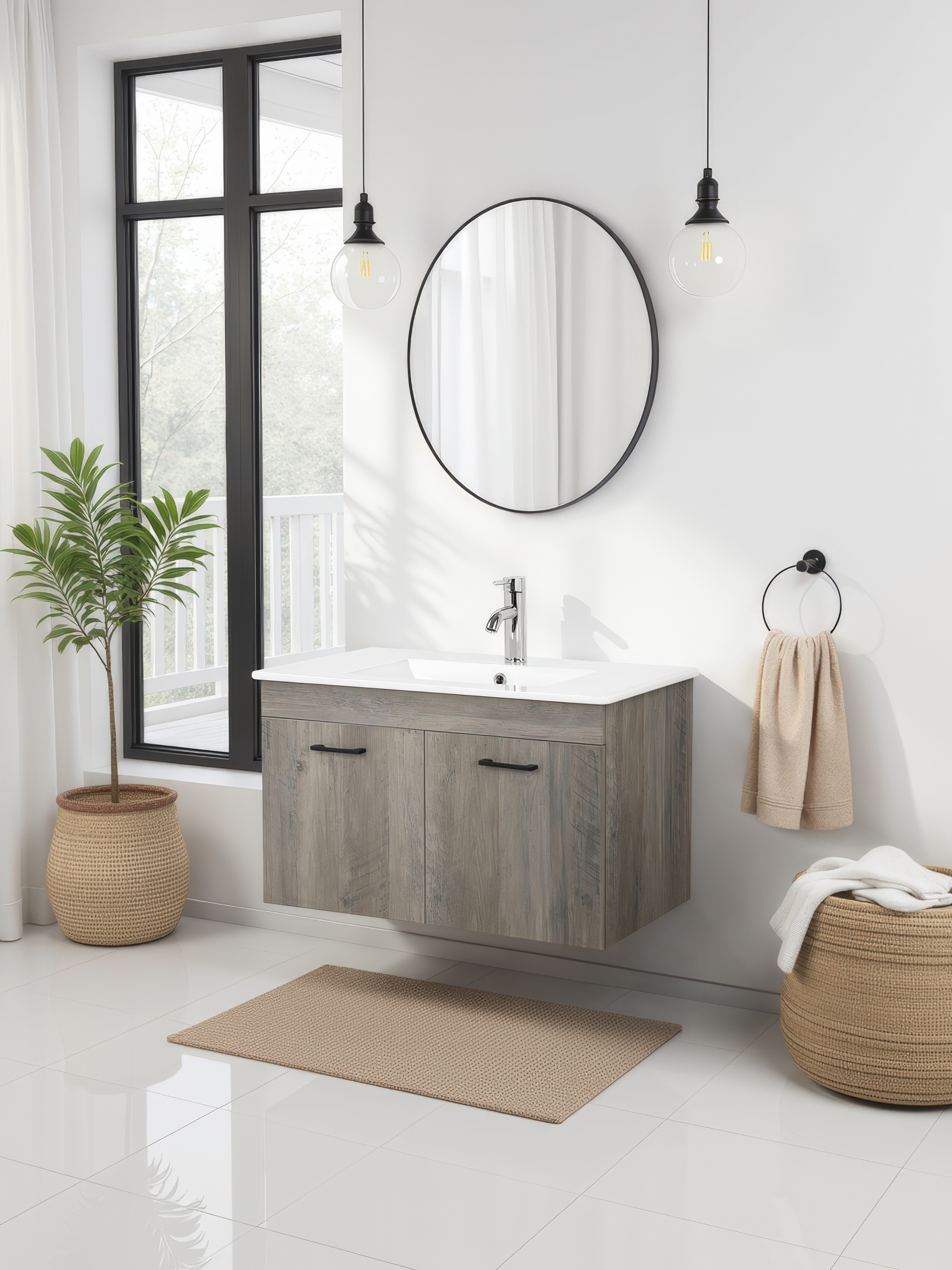 welltime Waschtisch »Florenz, Breite 60cm, 2 Tür, 2 Fächer, MDF-Front« Komplett-Set,  Waschplatz mit 2 Türen,in verschiedenen Farben erhältlich, Badmöbel