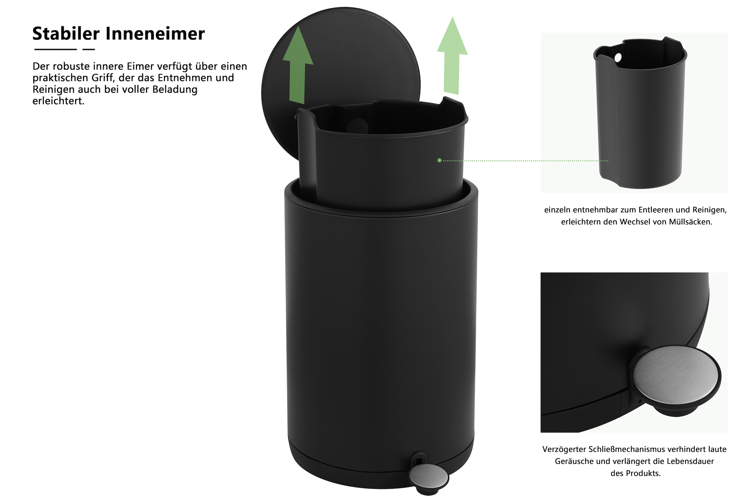 OTTO home Mülleimer »Lennu, Soft Close, versteckter Griff« 1 Behälter moderner Treteimer für Küche oder Bad, Abfalleimer mit Deckel