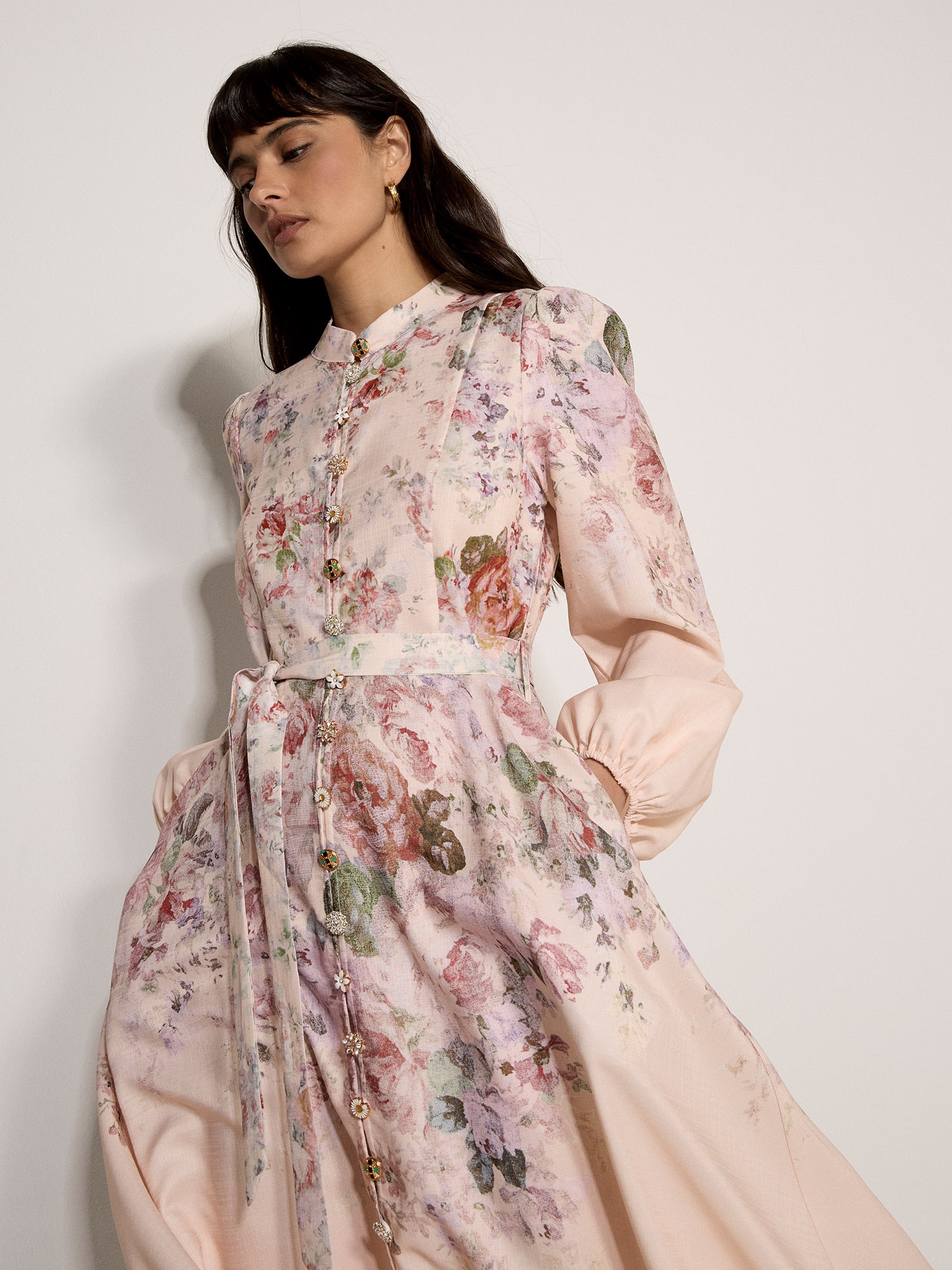 Apricot Midikleid »Midikleid« mit Vintage-Blumenmuster und Zierknöpfen