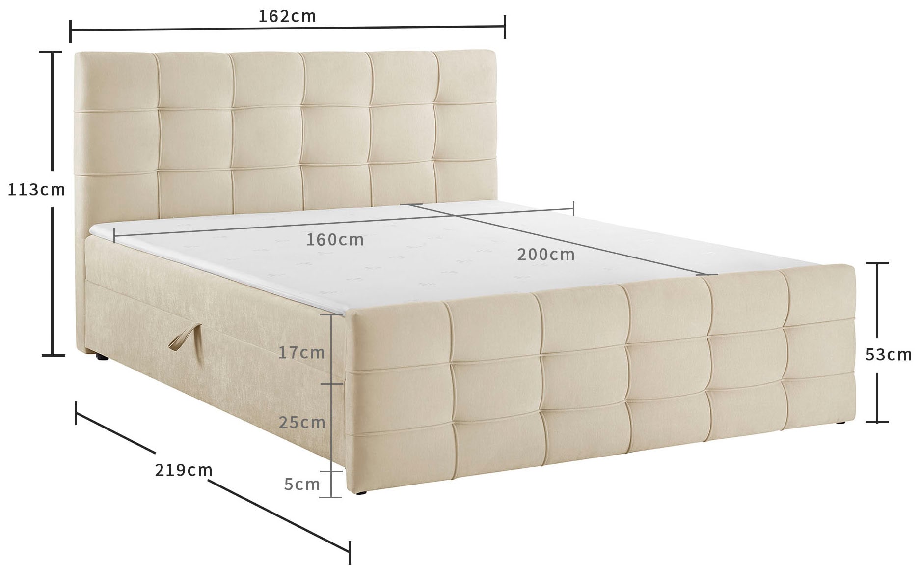 OTTO home Boxbett »LILIENNE, Polsterbett mit Bettkasten und Taschenfederkernmatratze H3« mit Kaltschaumtopper, Chenille-Bezug, 160x200 & 180x200 cm
