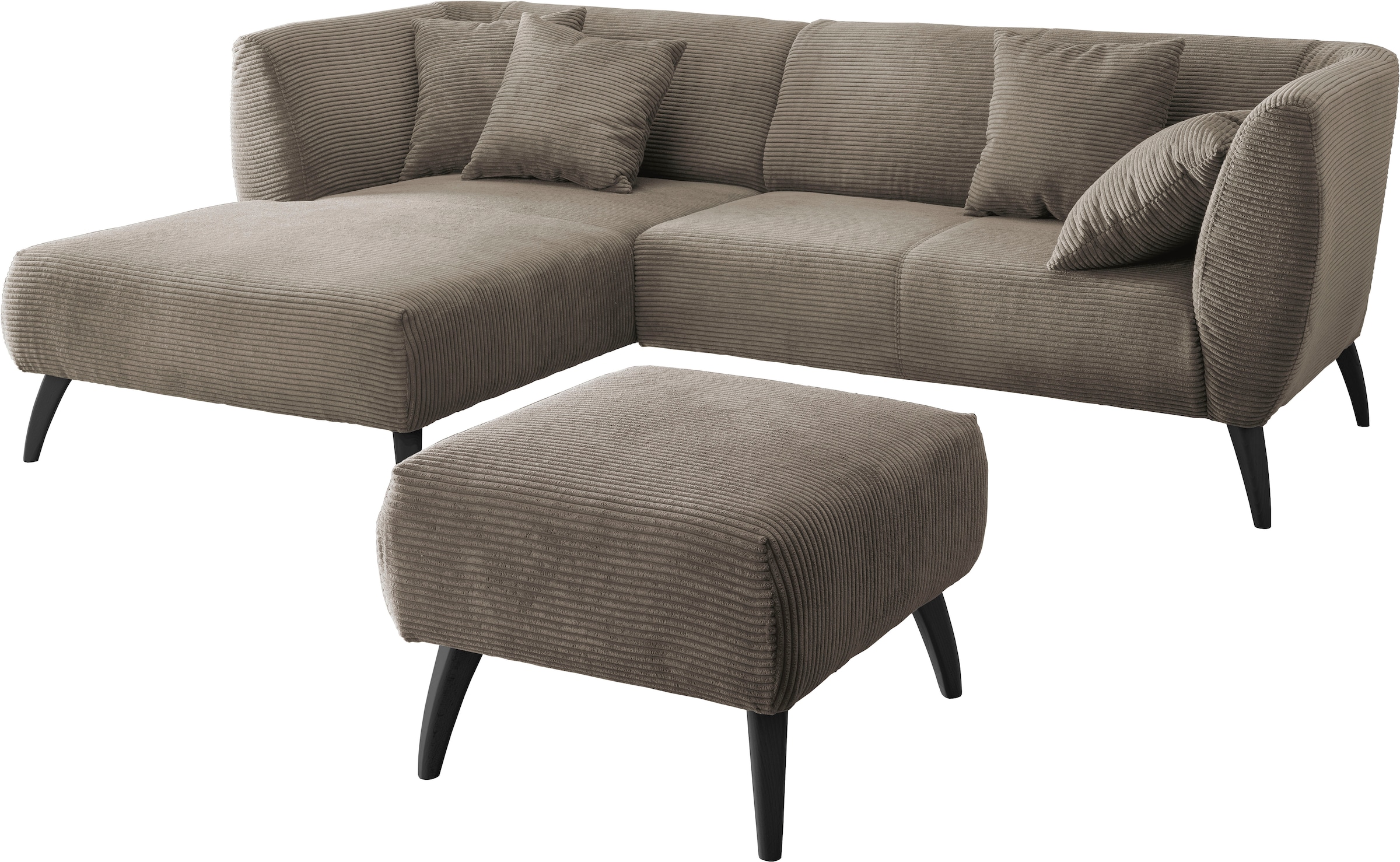 INOSIGN Ecksofa »Colori L-Form«, Holzfußfarbe wählbar, inkl. 4x Zierkissen